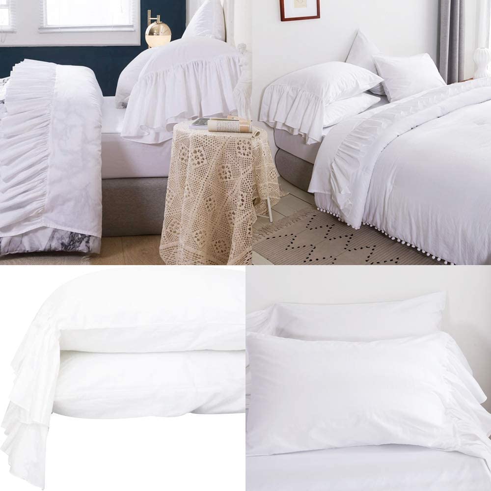 Price:$113.99 House 4-Piece Ruffled White Bed Sheet Set Bedding Sets Queen and Pillow Shams Set of 2 Queen Size Bundle : Home & Kitchen