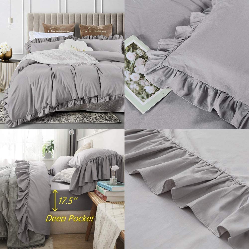 Price:$32.99 House Grey Duvet Cover and Ruffle Gray Bed Sheet Set Queen Size Bundle : Home & Kitchen