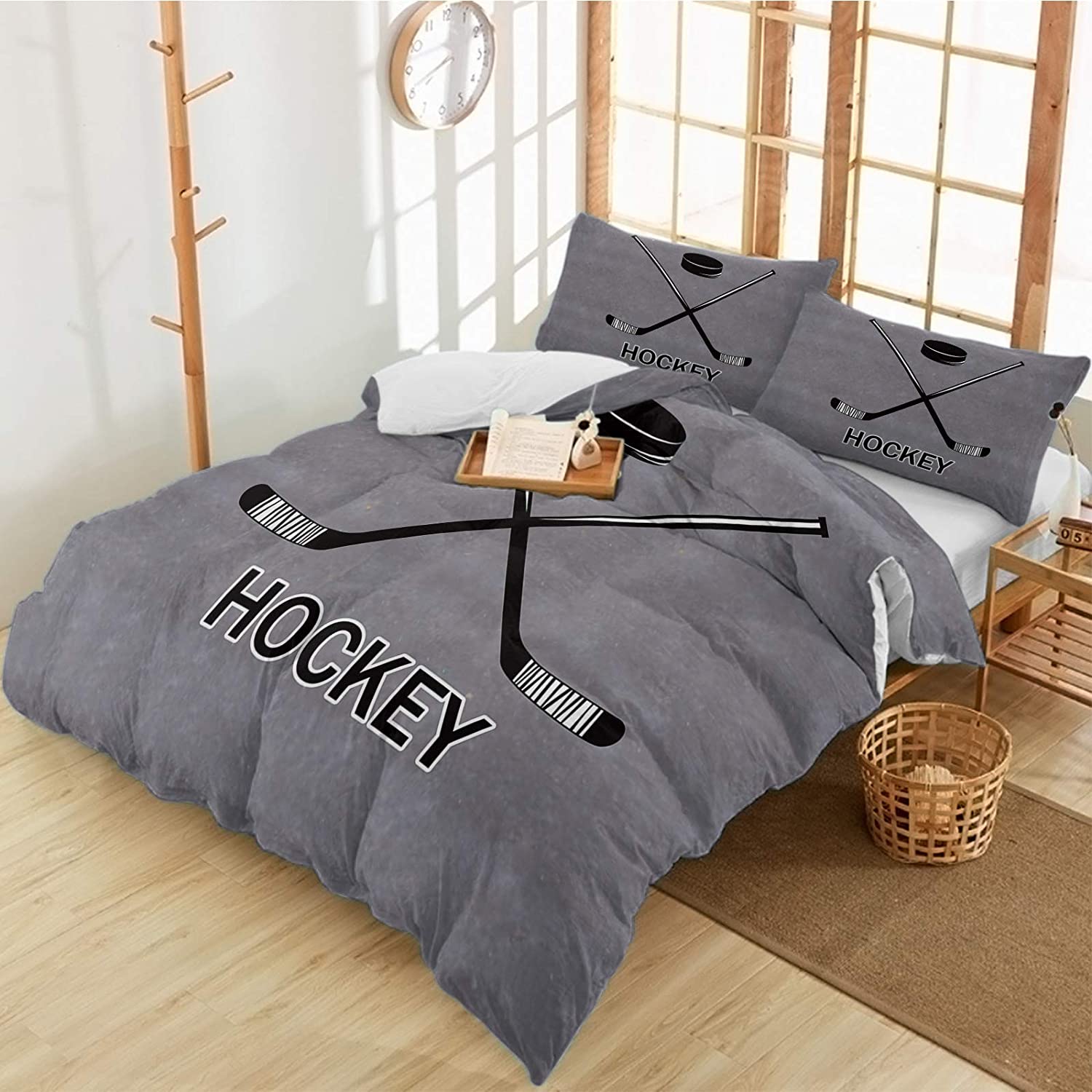 Price:$91.12 Duvet Cover Sets Winter Sports Ice Hockey Equipments Stick and Puck, Ultra Soft Microfiber Comforter Covers Lightweight 3 Pieces Bedding Set Bedspread with Pillow Shams Grey : Home & Kitchen