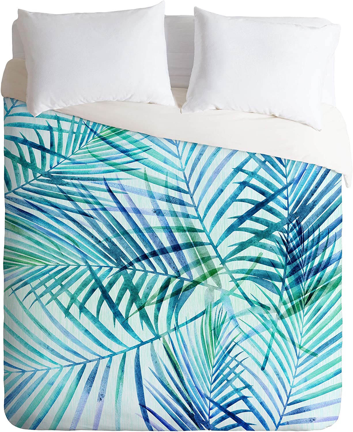 Price:$171.06 Modern Tropical Palm Pattern King Duvet Cover and 2 Pillow Shams Set, Blue : Home & Kitchen