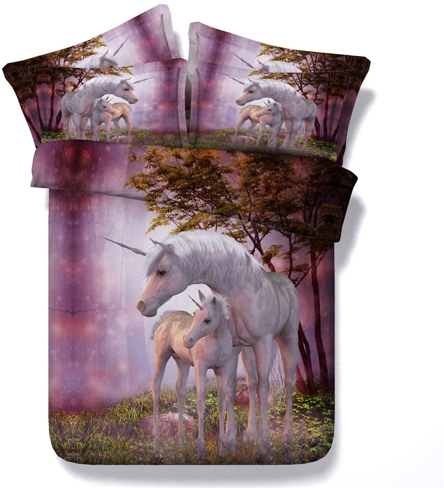 Price:$65.99 Two Cute Unicorn 3D Print Bedding Sheet Sets, Forest White Unicorn Horse Kids Duvet Cover Flying Horse Bedding,Twin Size 3PC (1x Duvet Cover + 2X Pillowcase) : Home & Kitchen