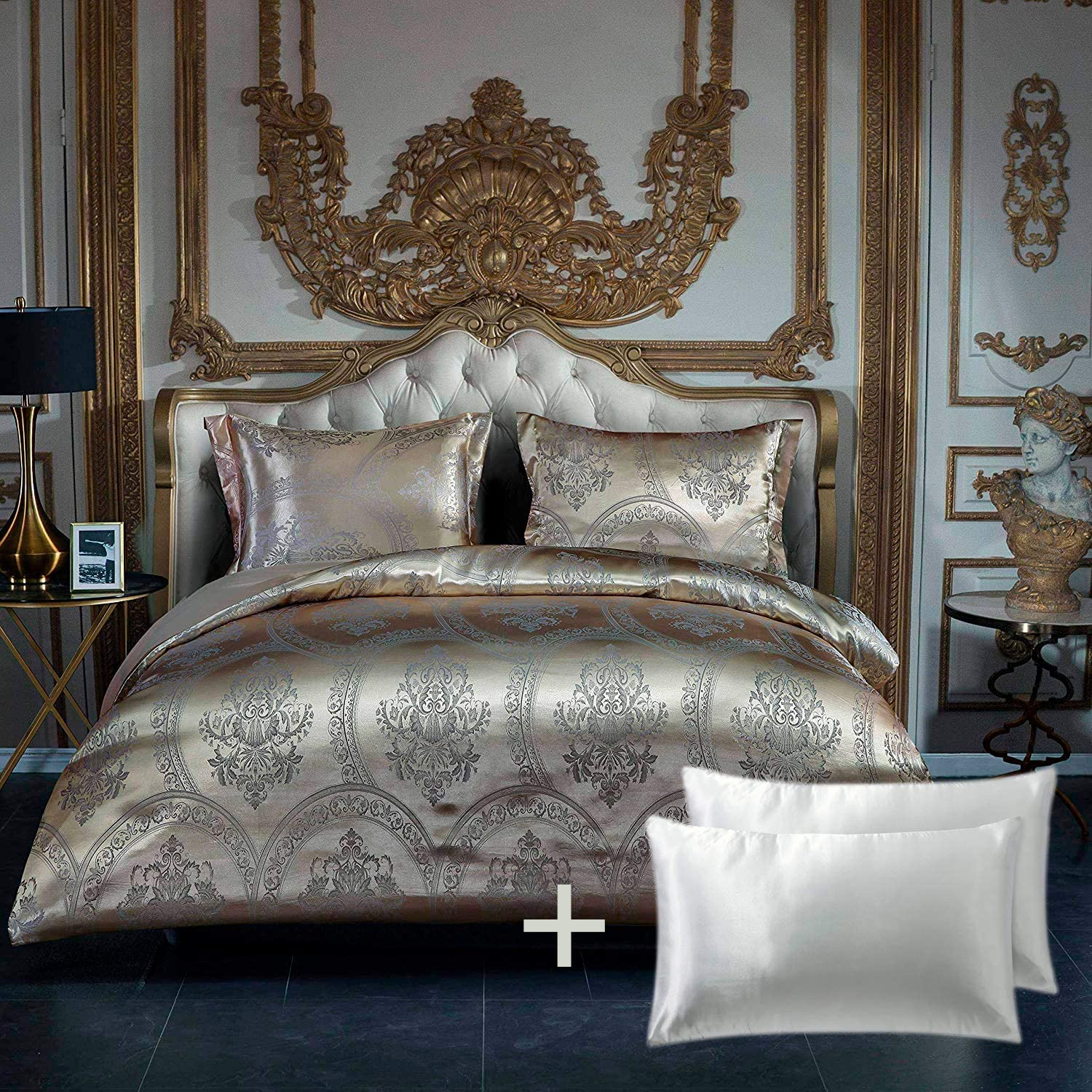 Price:$52.99 Luxury Bedding 3 Pieces Silky Satin Duvet Cover Pillowcases Set with 2 Solid Satin Pillow Covers : Home & Kitchen