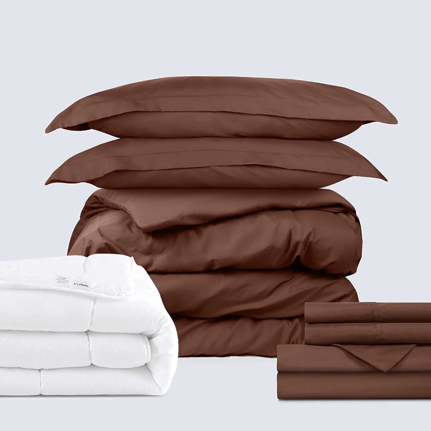 Price:$65.54 Complete Microfiber Bedding Bundle - 4 Piece Sheet Set (Queen, Cocoa Brown) & 3 Piece Microfiber Duvet Set (Queen, Cocoa Brown) & Microfiber Shell Down Comforter (Queen) : Home & Kitchen