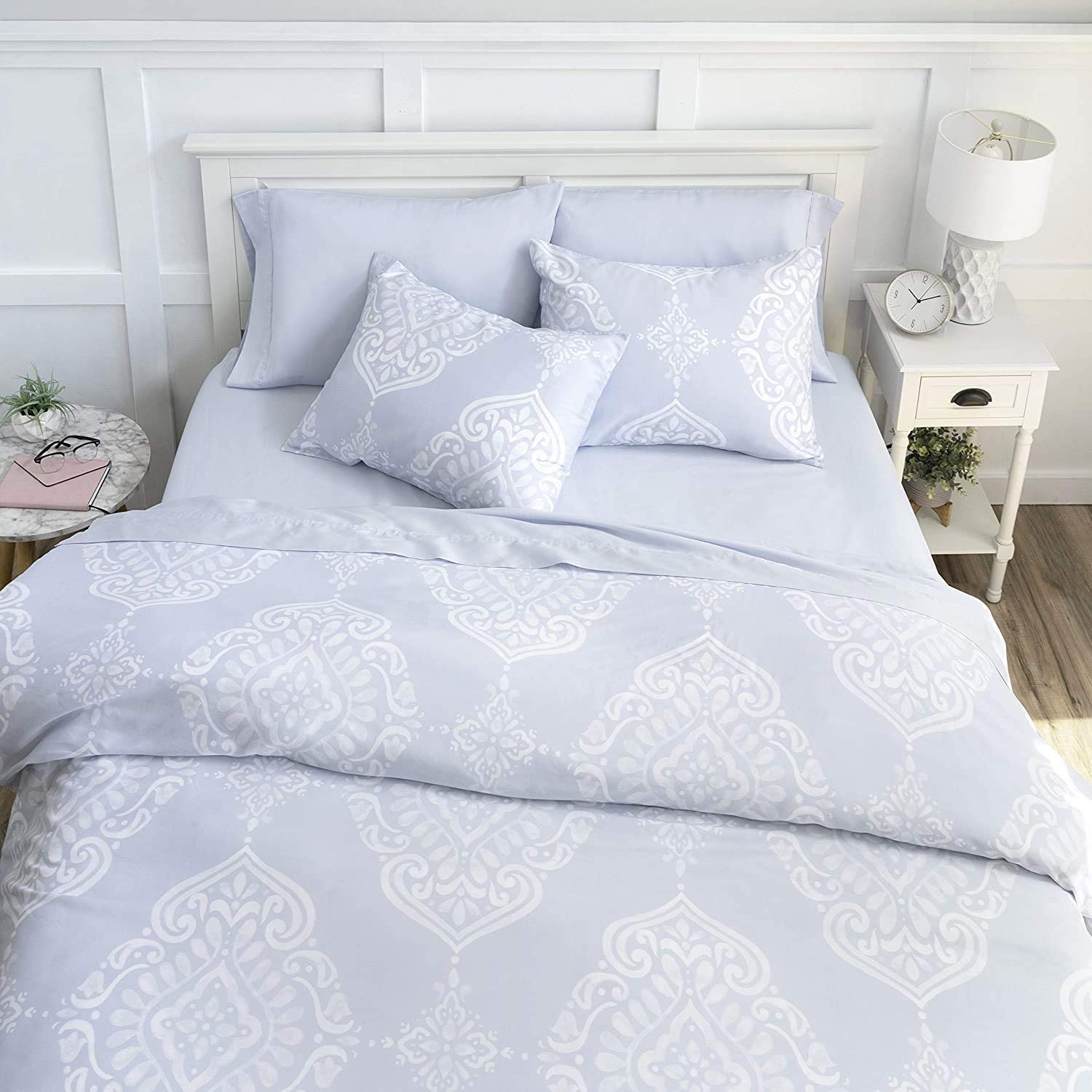 Price:$168.99 Sheet & Duvet Cover King Size Combo | Powder Blue | 300 Thread Count | Cotton Tencel Lyocell Sateen Sheet Set (4 Piece) | Penfold Cotton Tencel Lyocell Duvet Cover Set (3 Piece) : Home & Kitchen