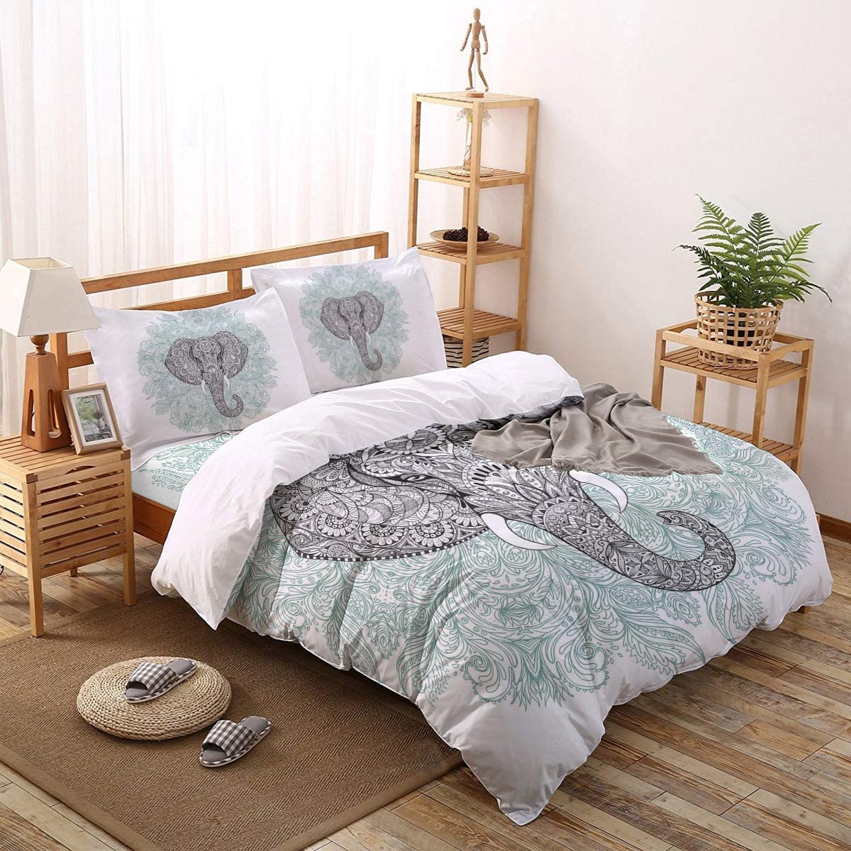 Price:$76.00 Mandala Bedding Set,Ethnic Tribal Floral Paisley Print Sacred Animal Head Hippie,3 Piece Duvet Cover Set Comforter Cover for Childrens/Kids/Teens/Adults,Purple White and Blue Twin Size : Home & Kitchen