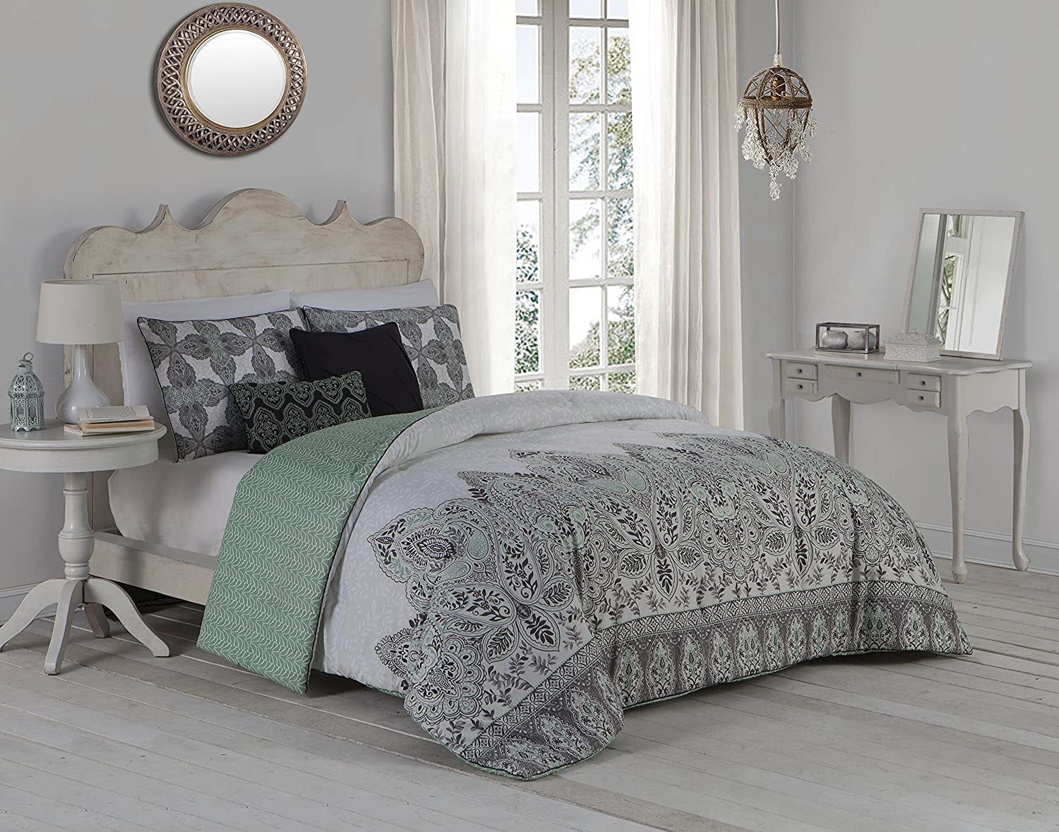 Price:$52.63 Manor Imogen 5-Piece Duvet Cover Set, Mint, Queen : Home & Kitchen
