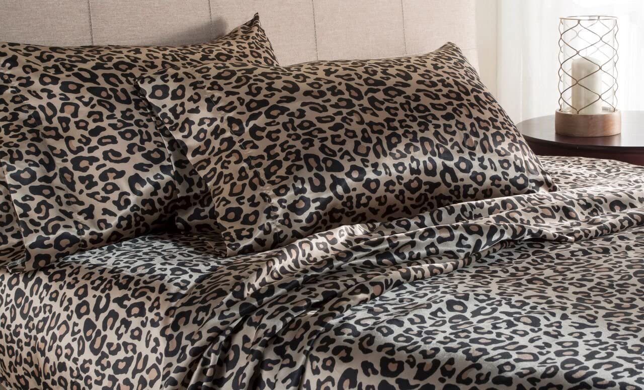 Price:$29.89 - Elite Home Products 100% Luxury Satin Polyester Solid Sheet Set, King, Leopard -