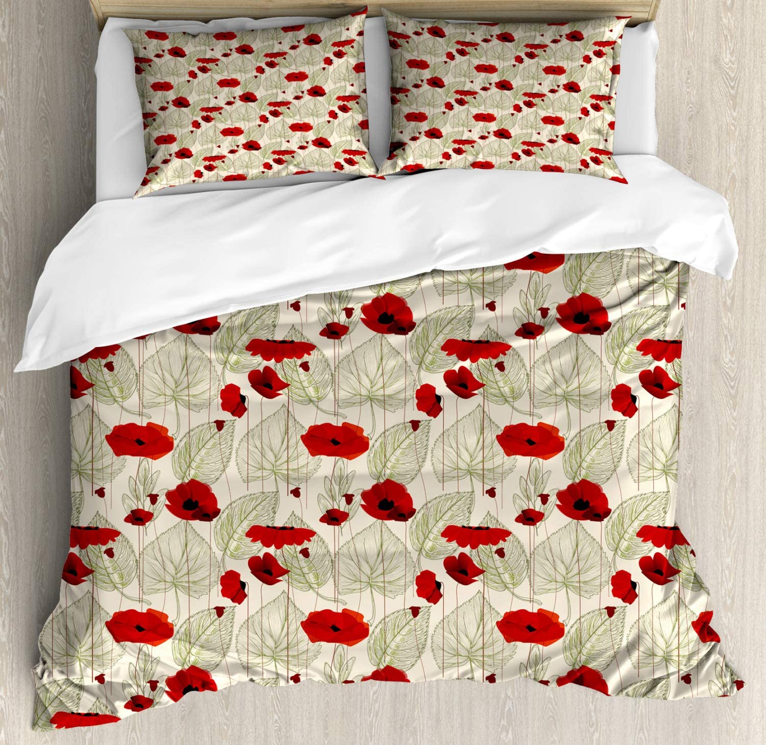 Price:$79.95 Poppy Duvet Cover Set, Sketchy Tree Leaves with Rural Floral Growth Botany Nature Inspired Art, Decorative 3 Piece Bedding Set with 2 Pillow Shams, Queen Size, Fern Green : Home & Kitchen
