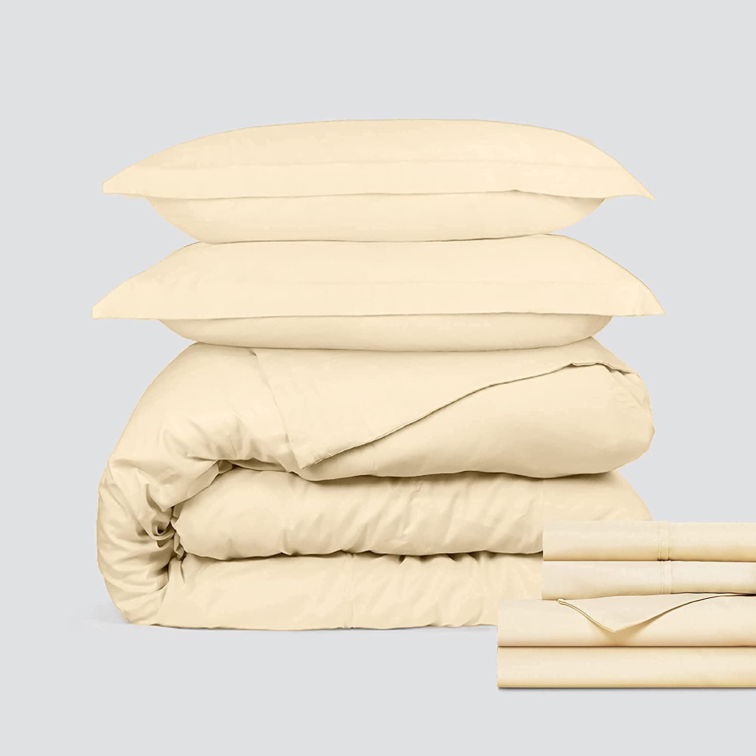 Price:$36.99 Classic Microfiber Bedding Bundle - 4 Piece Sheet Set (King, Pastel Yellow) & 3 Piece Microfiber Duvet Set (King, Pastel Yellow) : Home & Kitchen