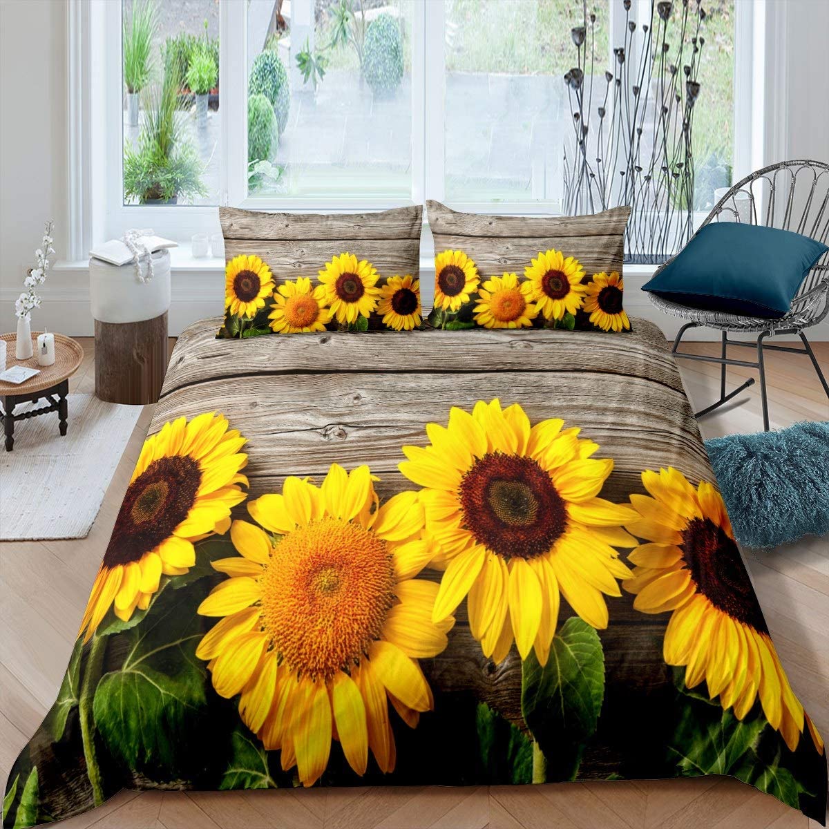 Price:$42.75 Sunflower Duvet Cover Botanical Floral Printed Bedding Set for Kids Women Adults Yellow Blossom Flowers Comforter Cover Wooden Scenes Bedspread Cover Bedroom Collection 3Pcs Queen Size : Home & Kitchen