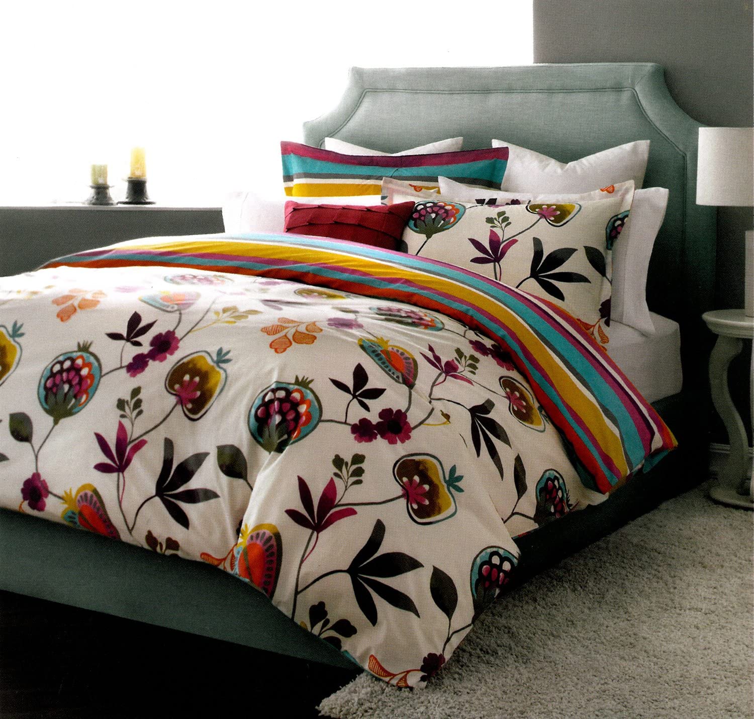 Price:$132.01 Floral/Stripe Eden 3-Piece Duvet Cover Set, Full, Fuchsia/Orange/Turquoise : Home & Kitchen