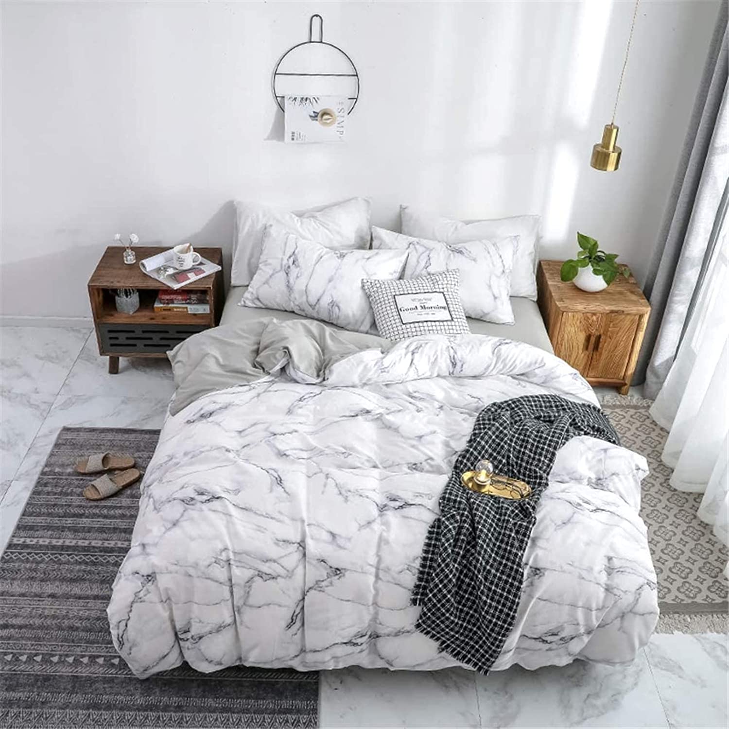 Price:$45.99 White Marble Duvet Cover Set 3 Piece Single Cotton Modern Comforter Set with Pillowcase Color02 Single (1 Duvet Cover + 1 Pillow Sham No Comforter) : Home & Kitchen
