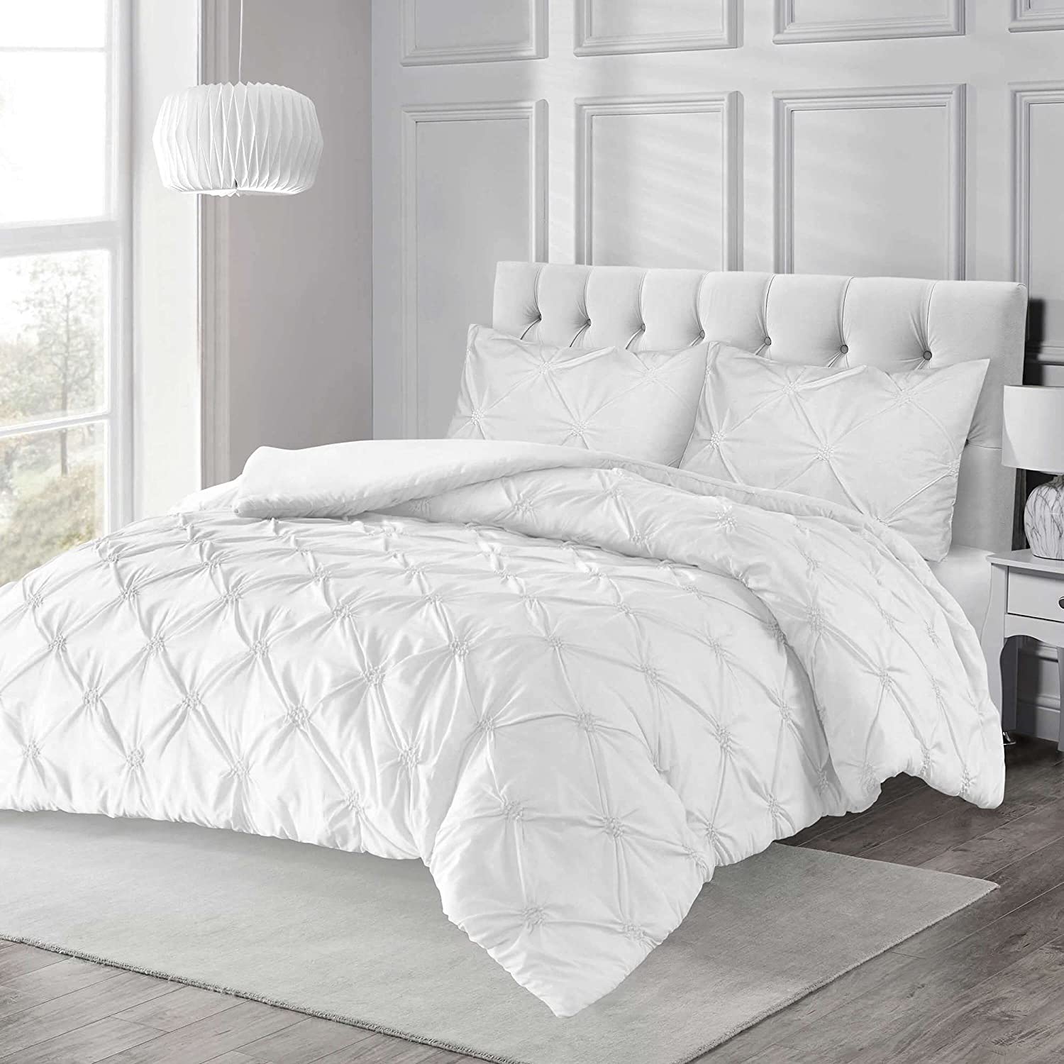 Price:$67.87 Cover Set King with Pillowcases 3 Piece Pinch Pleated Cover with Zipper Closure, 100% Microfiber Pintuck , 1 Pc Cover 104"x90" , 2 Pillowcases 20" X 40" White : Home & Kitchen