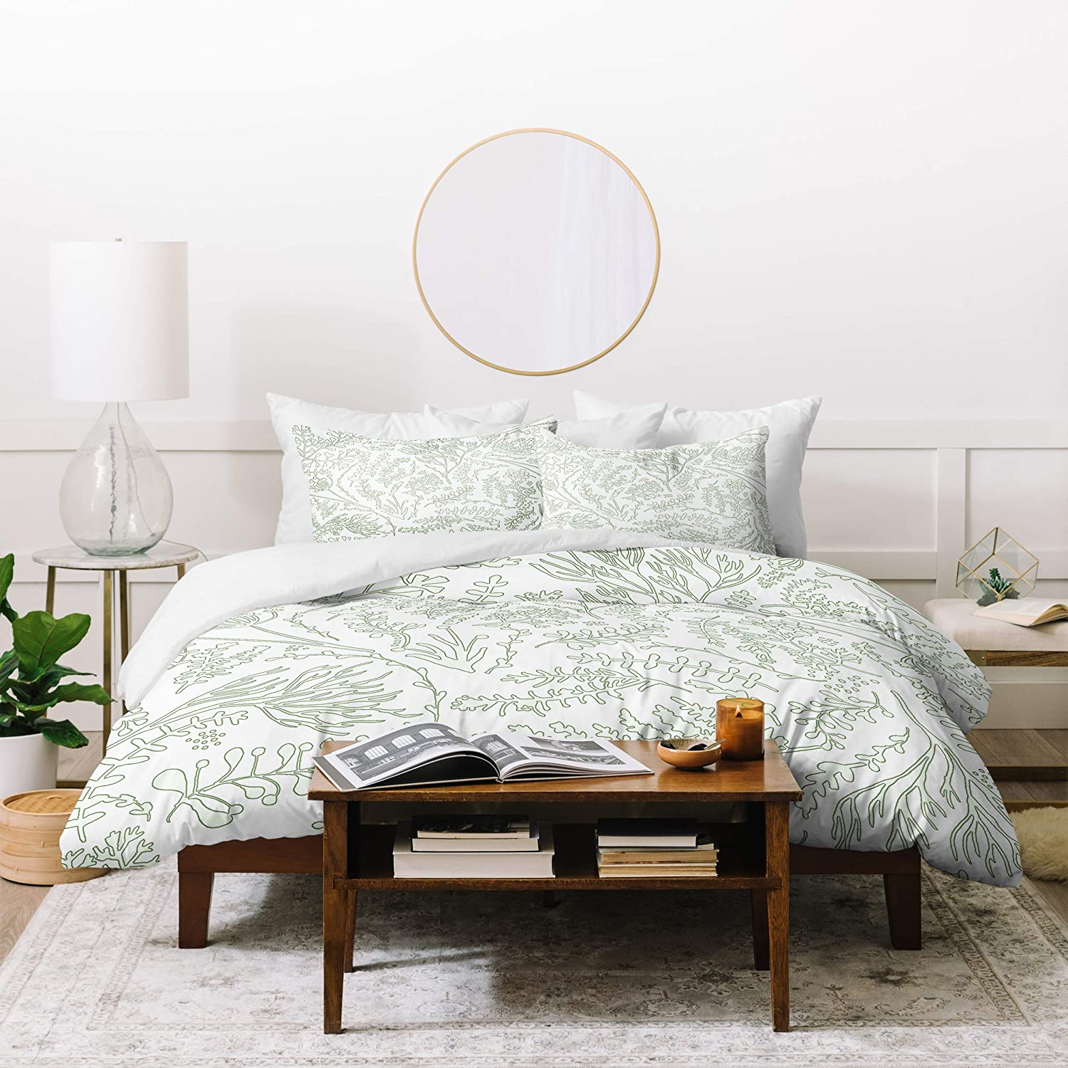 Price:$44.81 Designs Monika Strigel Herbs and Ferns Green and White Duvet Set with Two Pillow Shams, Queen/Full : Home & Kitchen