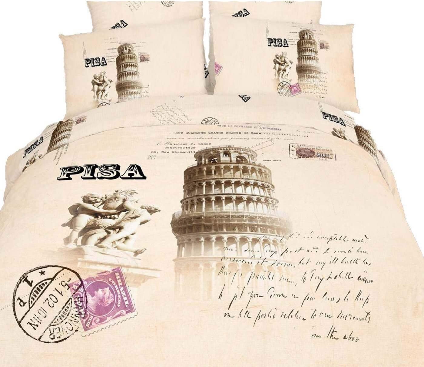 Price:$90.02 Mela DM494Q 6-Piece Novelty Bedding Duvet Cover Set, Queen, Pisa, Off-White : Home & Kitchen