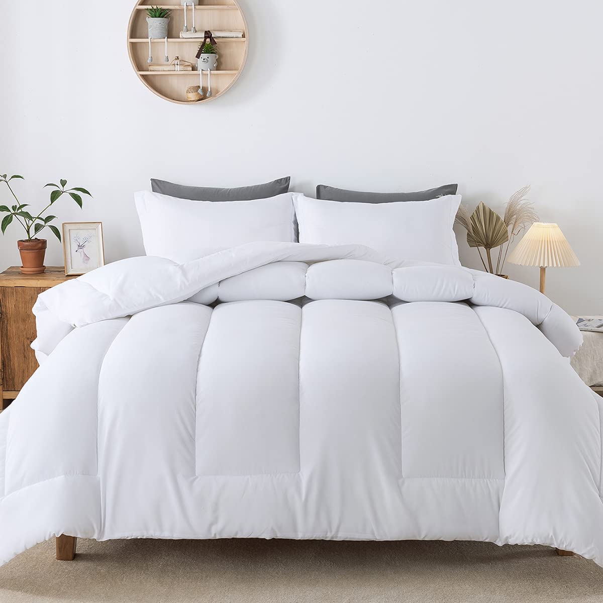 Price:$45.99 3pc Comforter Set California King Size with 2 Pillow Shams - Cooling Down Alternative Bed Comforters Duvet Insert for All Season - Lightweight - Machine Washable - White : Home & Kitchen