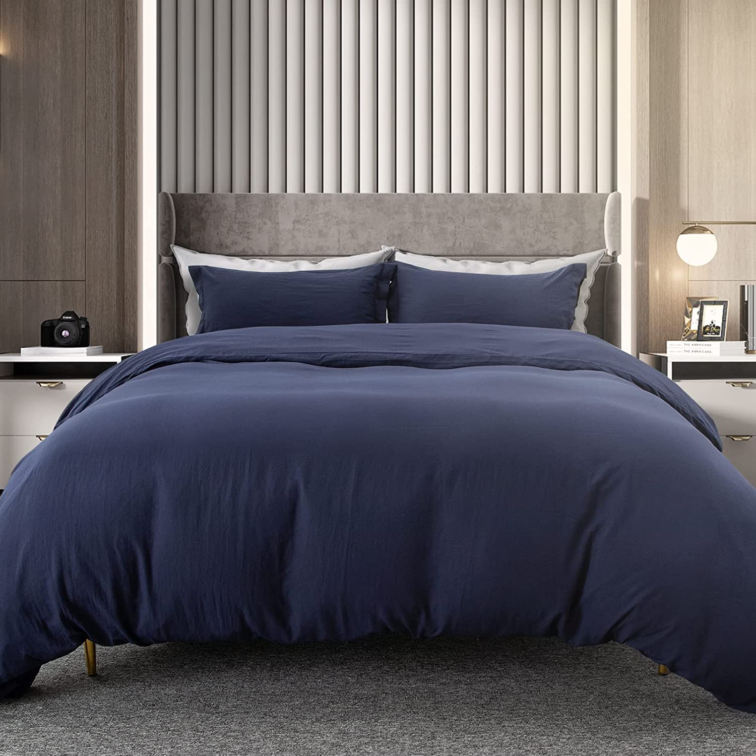 Price:$13.99 Duvet Cover Navy Blue Ultra Soft 100% Brushed Fiber Duvet Covers 3pcs Queen Size Navy Blue Bedding Set-1 Comforter Cover with Zipper Closure+2 Pillow Shams- (No Comforter) : Home & Kitchen