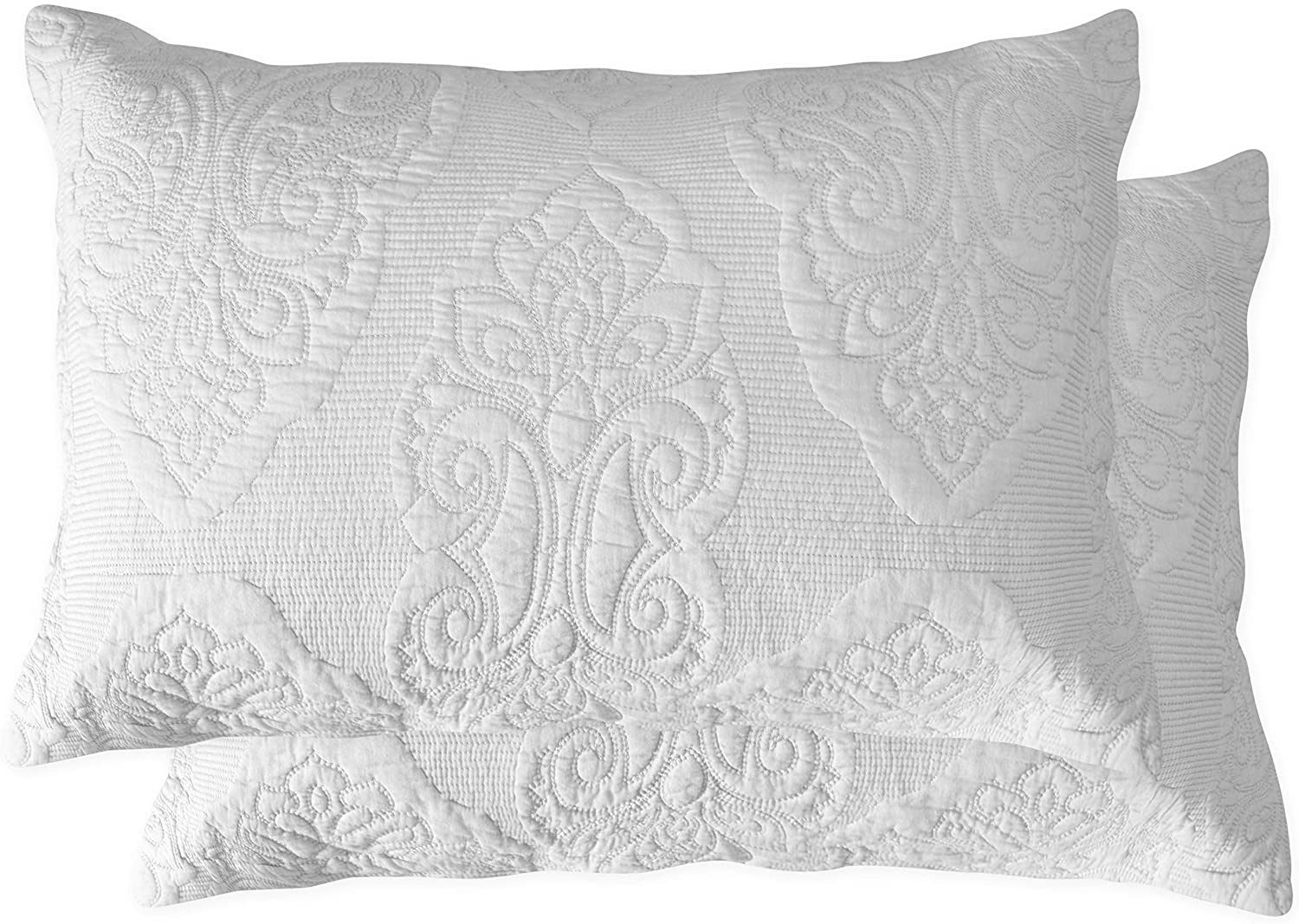 Price:$32.00 White Paisley Quilted Pillow Shams Cotton Standard Size Pillow Cases Set of 2 Comfy Soft Decorative Pillow Covers : Home & Kitchen