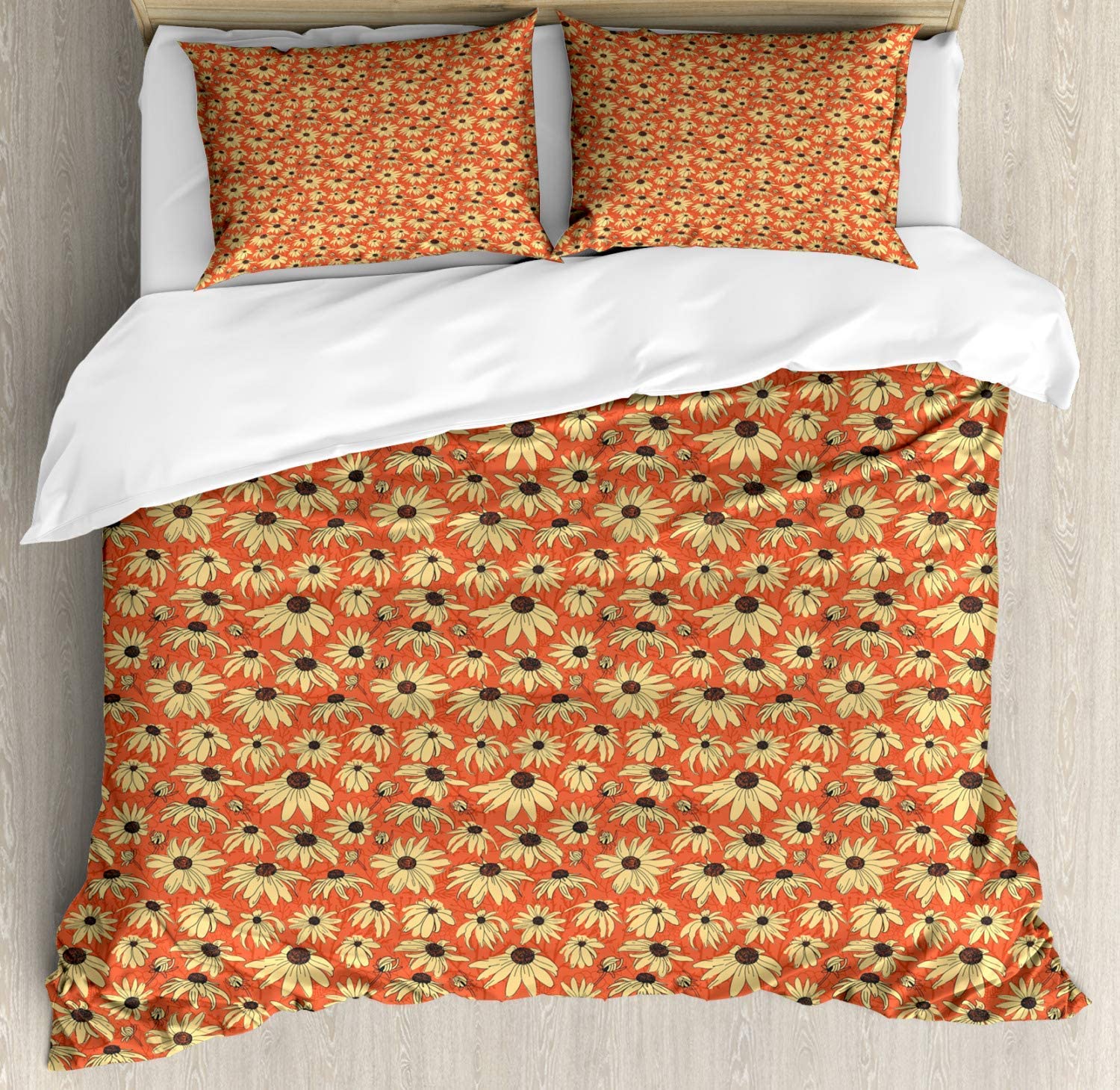 Price:$119.00 Bedding Sets, Vintage Pattern of Abstract Flower Petals, 4 Piece Duvet Cover Sets - 1 Quilt Cover 1 Bed Sheets 2 Pillow Cases,Burnt Sienna Pastel Yellow and Dark Taupe,Queen : Home & Kitchen