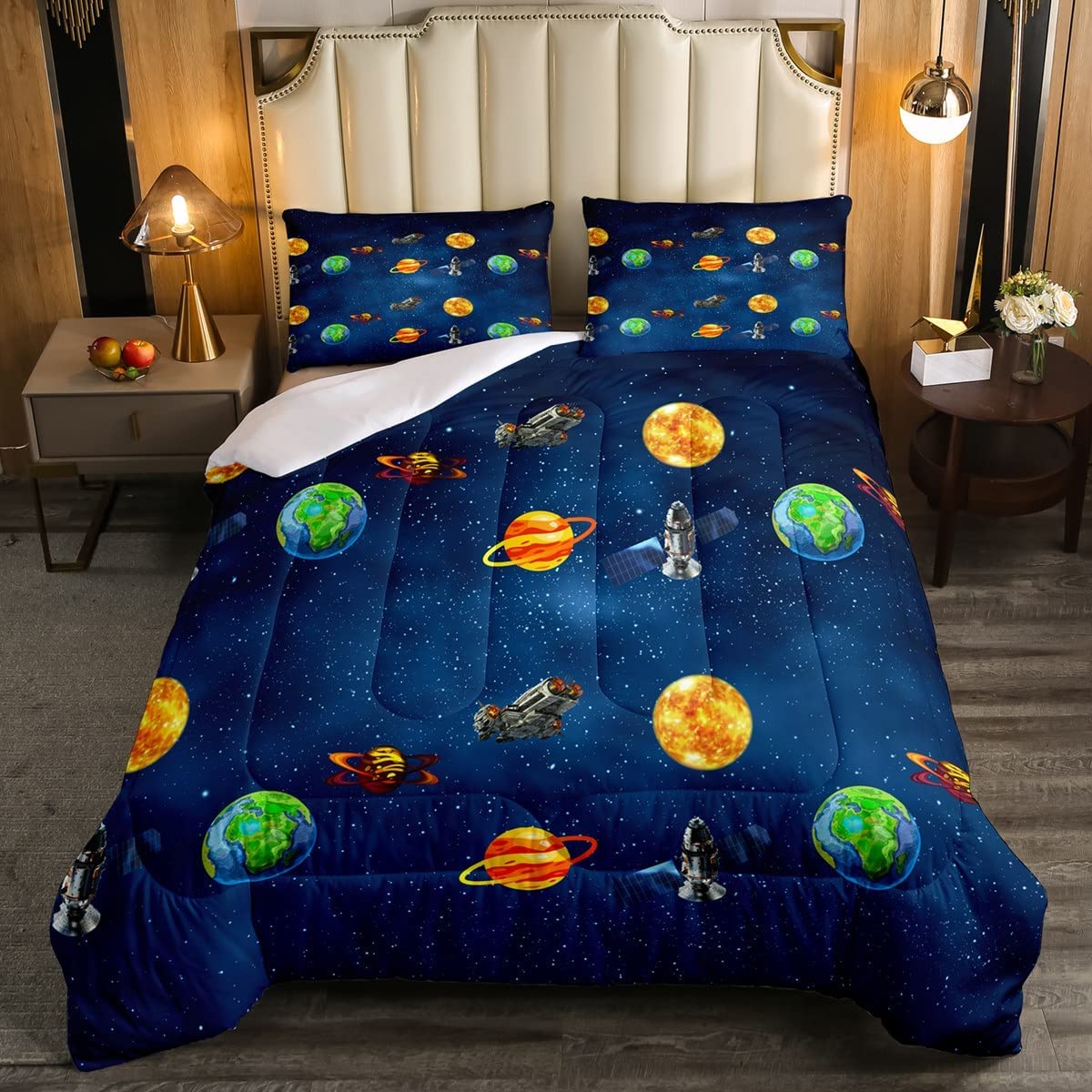 Price:$49.99 Space Themed Bedding Set for Girls Boys Children Universe Planet Comforter Set Starry Sky Universe Planets Comforter Room Decor Duvet Set Full Size Quilt Set : Home & Kitchen