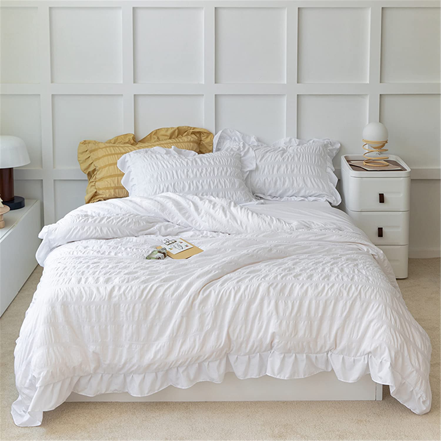 Price:$29.99 Ruffled Bedding-2 Pieces Twin Seersucker Duvet Cover Textured Stripe Style, Soft Lightweight, Washed Microfiber, Zipper Closure and Ties : Home & Kitchen