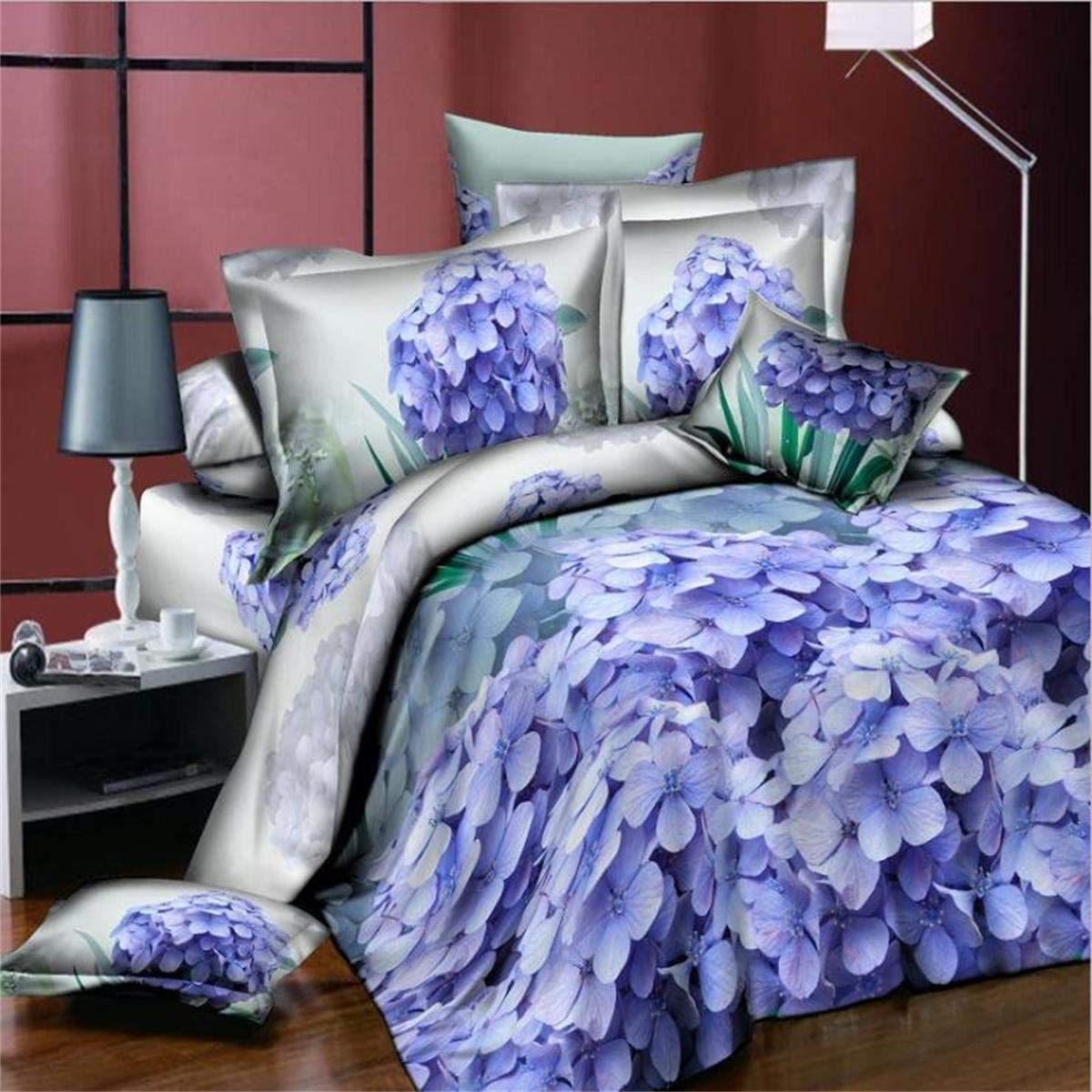 Price:$35.99 3D Purple Flower Printed Pattern Queen Size 4pcs Bedding Sheet Sets 1 Duvet Cover 1 Flat Sheet 2 Pillowcases : Home & Kitchen