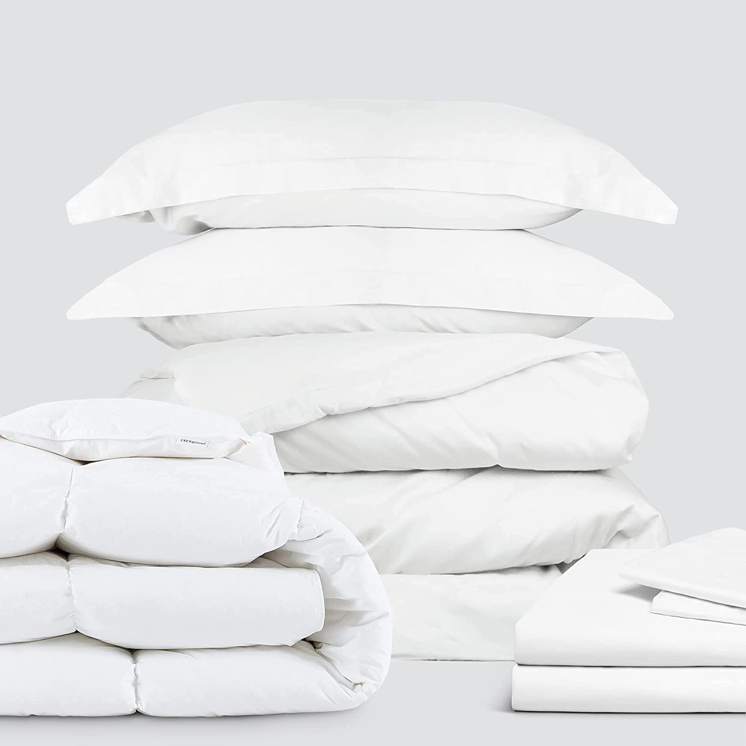 Price:$124.95 All Cotton Collection Bedding Bundle - 3 Piece Duvet Set (King, White) & 4 Piece Sheet Set (King, White) & Goose Down Comforter (King) : Home & Kitchen