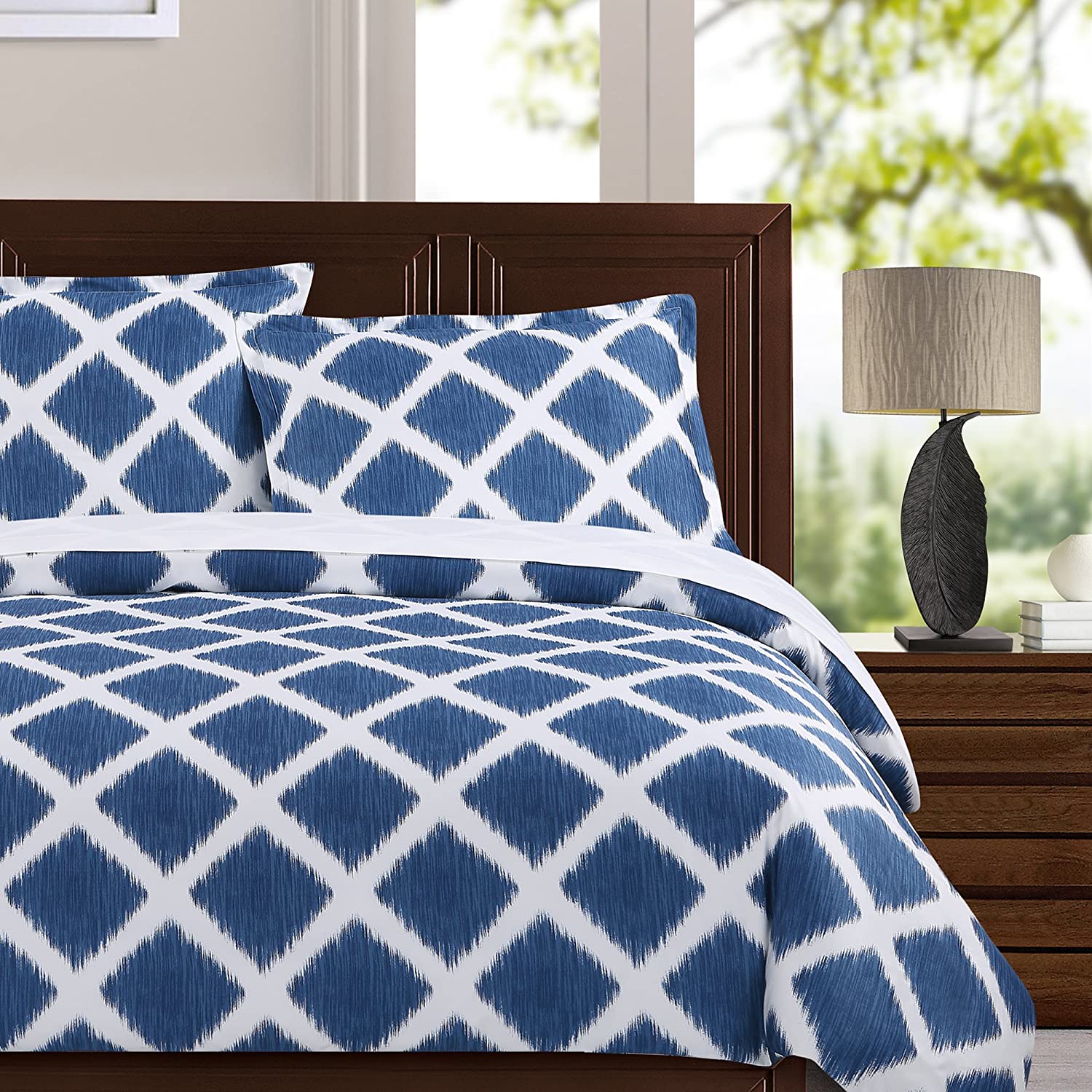 Price:$98.93 Home Diamond Ikat Duvet Cover Set, King, Lake Blue : Home & Kitchen