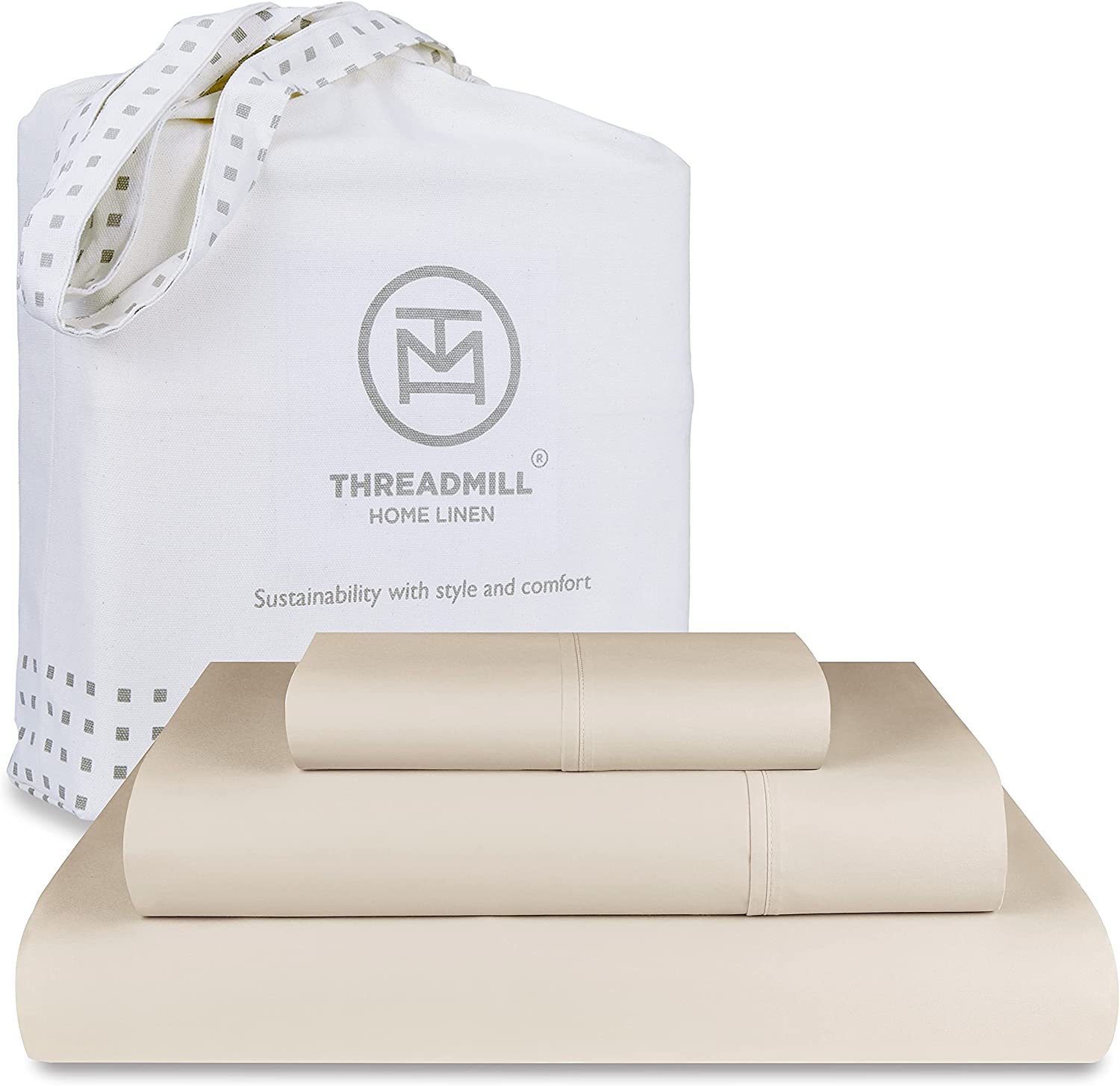 Price:$36.99 Thread Count Light Beige Twin XL Sheet Set - 100% Cotton Washable Breathable Silky Soft Sateen Sheets - 3 Pc Bed Sheets, Elasticized Deep Pockets - Best Wrinkle Free Bedding Sheets by Threadmill : Home & Kitchen