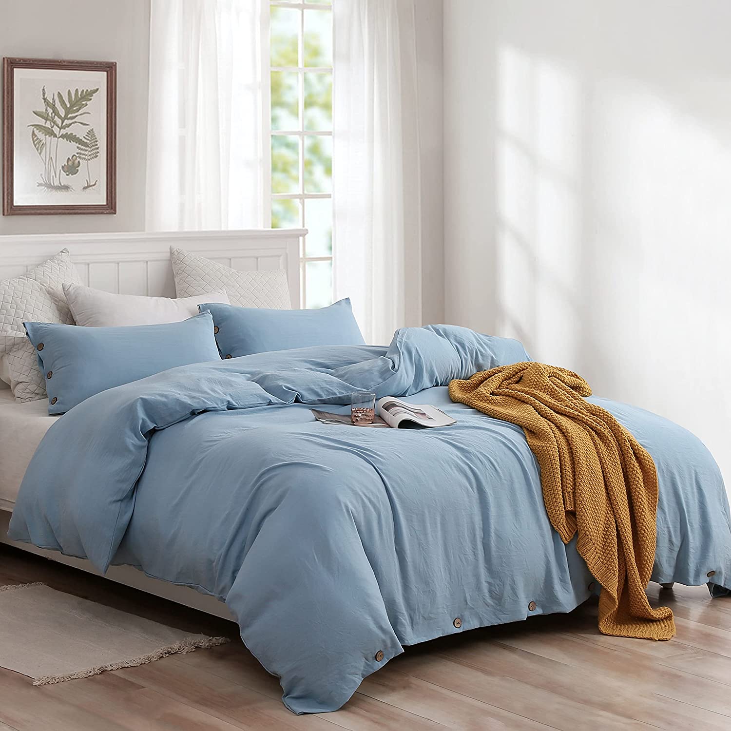 Price:$32.99 Cover Set Queen Size Ultra Soft Light Blue Washed Microfiber Comforter Cover Set Breathable Bedding Set with 8 Corner Ties & Button Closure(1 Cover + 2 Pillowcases) : Everything Else