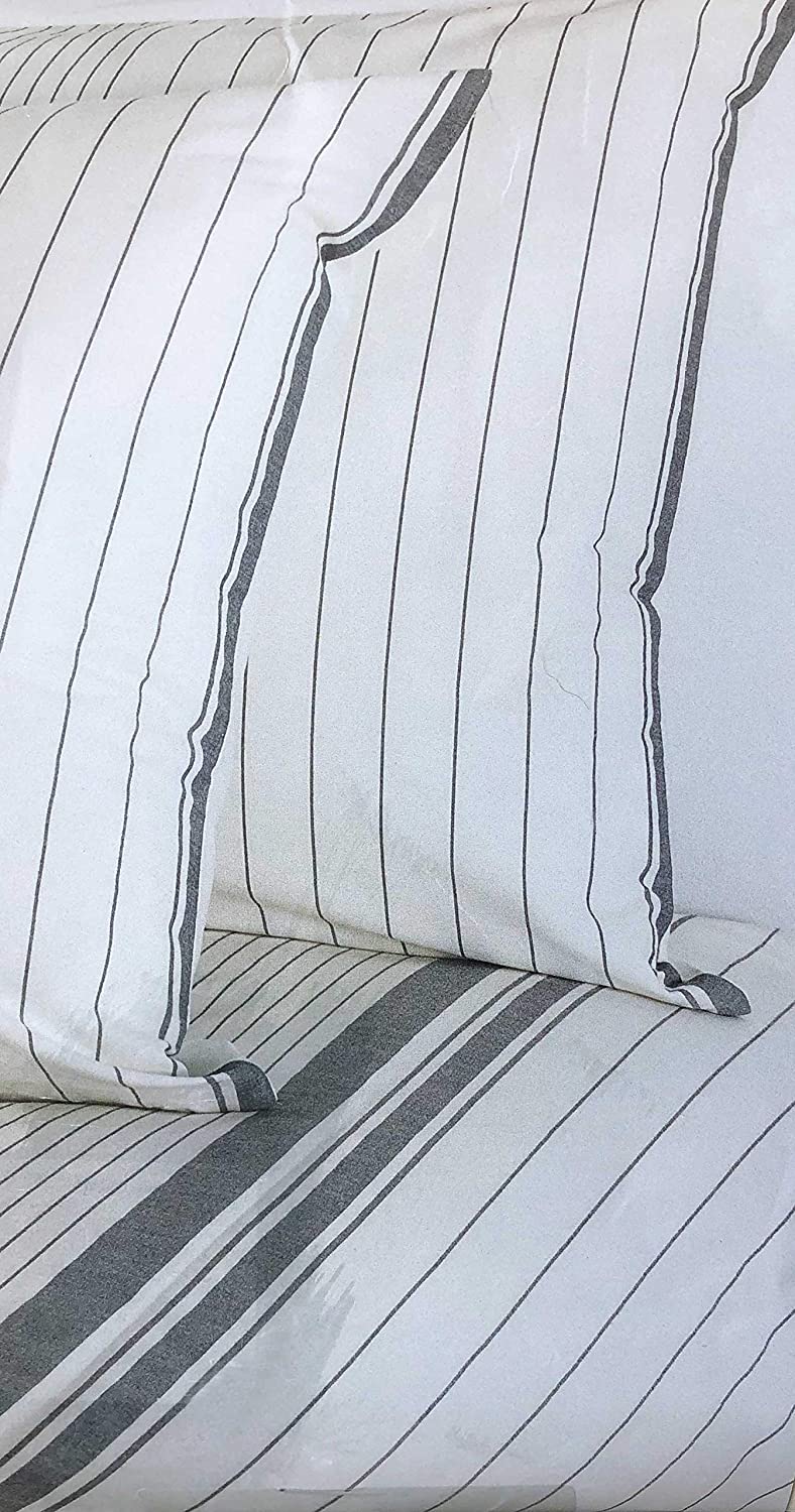 Price:$84.99 3pc Duvet Cover Set Vintage Retro Pattern with Gray Stripes of Varying Widths on Cream Quilt Comforter Cover 100% Cotton Luxury Made in Portugal (King) : Home & Kitchen