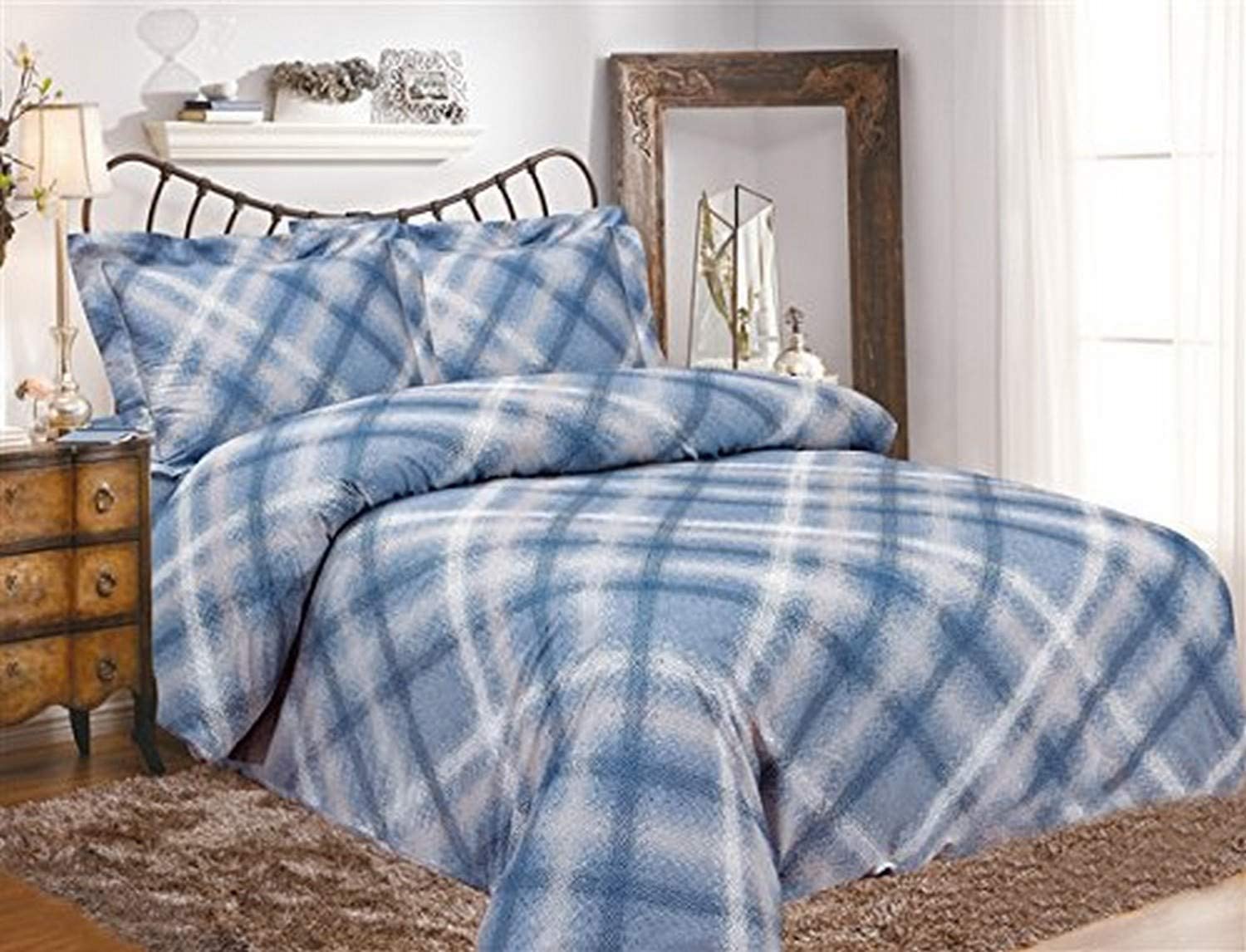 Price:$130.00 Linen VL-80347-FRNCH-BLSKY-54 6 Piece French Brown/Blue Sky Luxurious Duvet Cover Set, 54" : Home & Kitchen