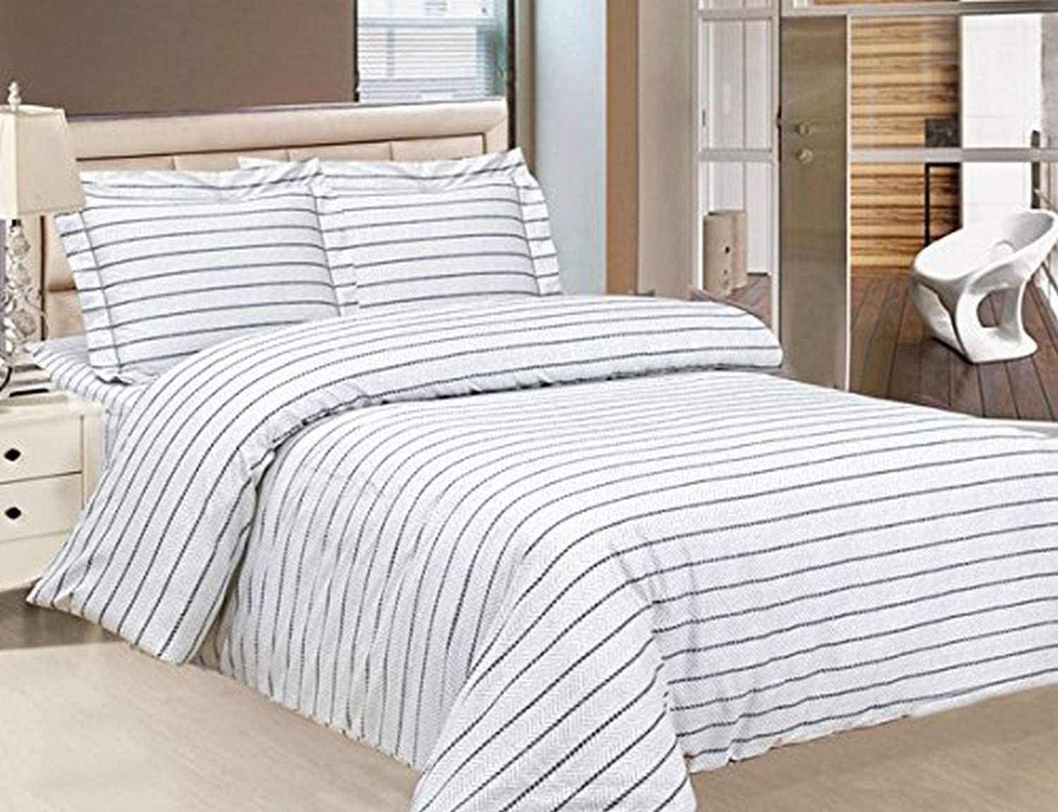 Price:$120.00 Linen VL-80355-FRNCH-BLACK-54 6 Piece French Black Stripe Luxurious Duvet Cover Set, 54" : Home & Kitchen