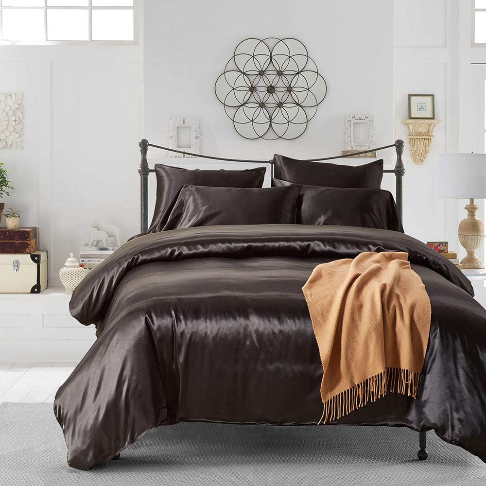 Price:$29.99 Twin Black Satin Duvet Cover Bedding Set - Girls Dorm Duvet Cover Set Solid Color Quilt Cover Light Black Bedding Sets, 1 King Duvet Cover with 2 Pillowcases (Black, King) : Everything Else