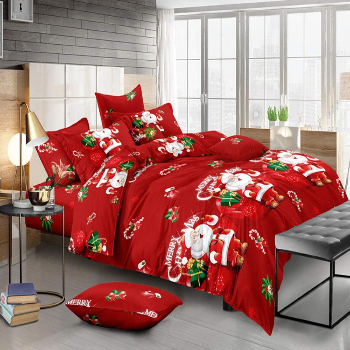 Price:$38.99 3D Bedding Sets Duvet Cover Hot Red Winter Christmas Pattern Series Bed Sheet Comforter Cover Set (200 × 230 cm (4PCS)) : Home & Kitchen