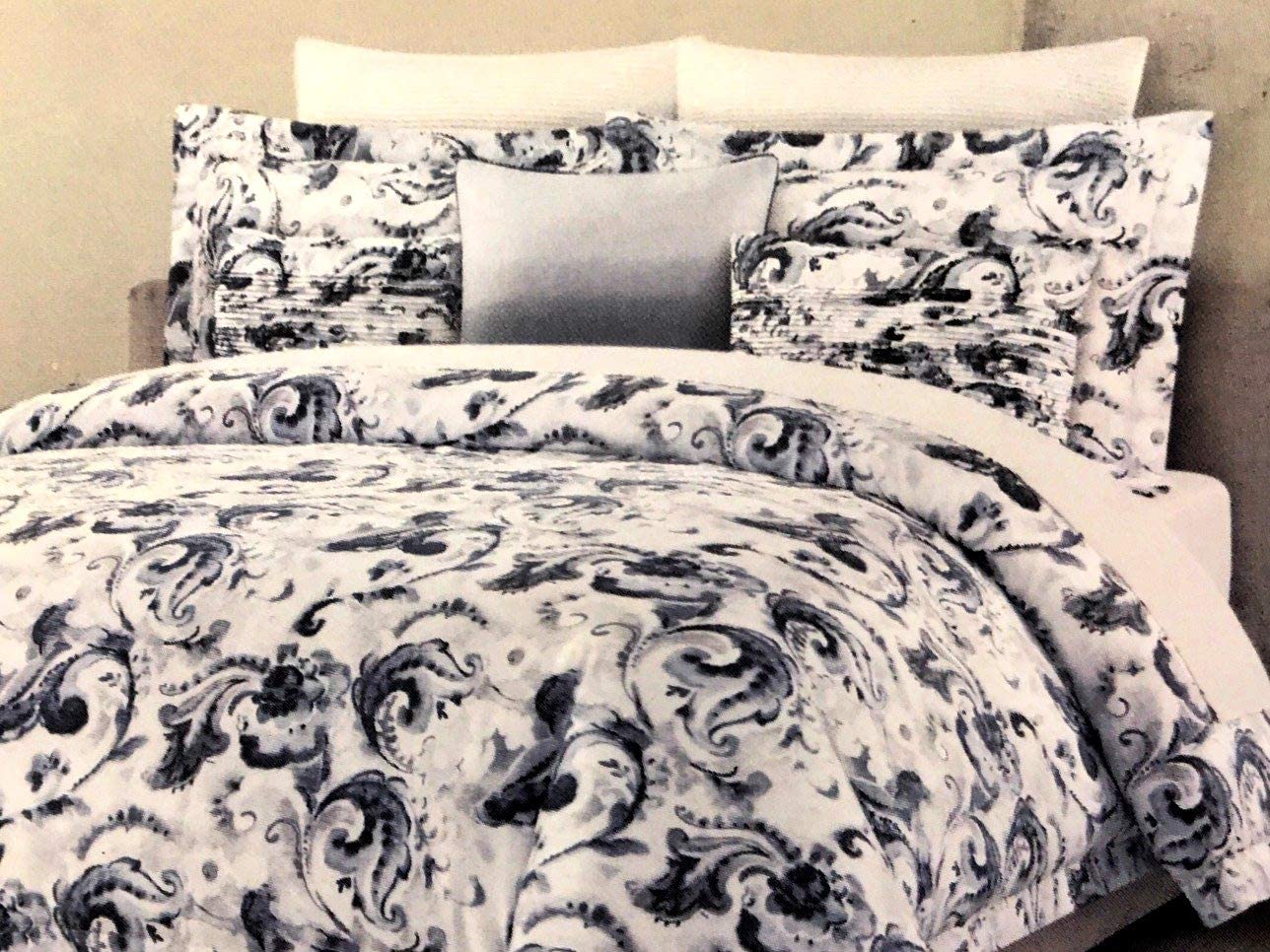 Price:$89.95 Home Full/Queen 3 Pc. Duvet Cover Set | Luxurious Watercolor Gray on White Paisley Scroll | 100% Cotton; 300 TC : Home & Kitchen
