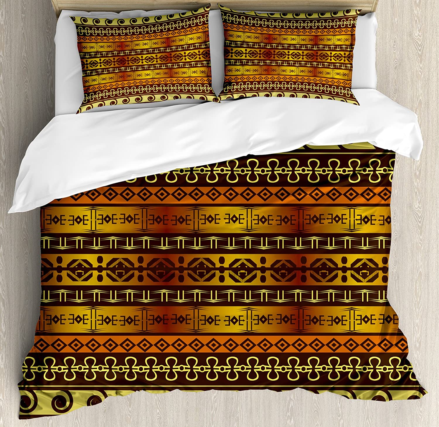 Price:$89.95 Prehistoric Duvet Cover Set, Indigenous Geometric Motifs Ornament Traditional Tribal, Decorative 3 Piece Bedding Set with 2 Pillow Shams, King Size, Brown Yellow : Home & Kitchen