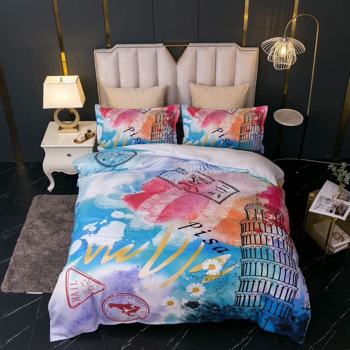 Price:$31.00 Print Duvet Cover Set, Modern Twin Full Queen King Microfiber GSM90 Sets 3 Pieces (1 Duvet Cover + 2 Pillow Shams) (Twin) : Home & Kitchen