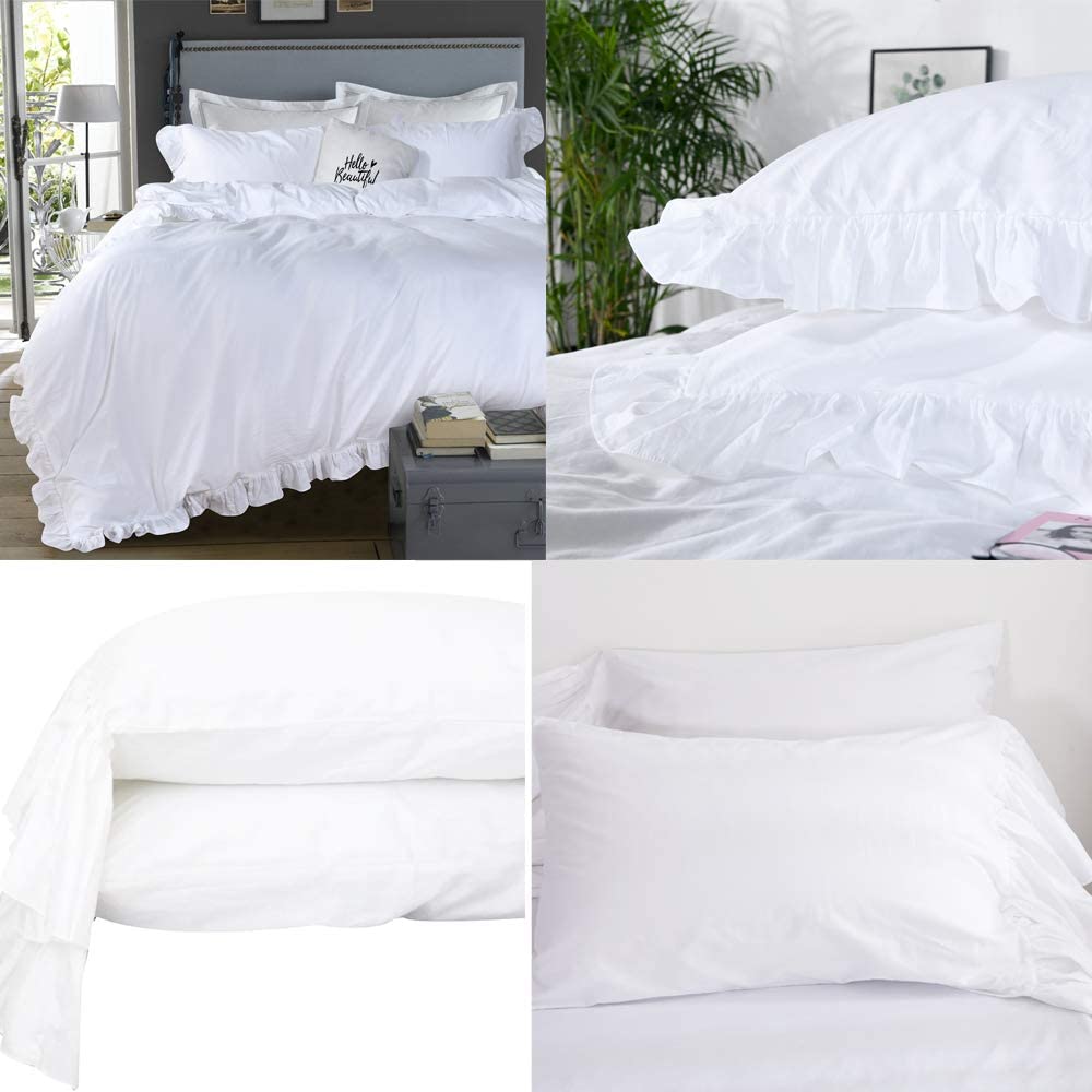 Price:$29.99 House Ruffle Duvet Cover Set and Long Ruffle Pillowcases White Standard : Home & Kitchen