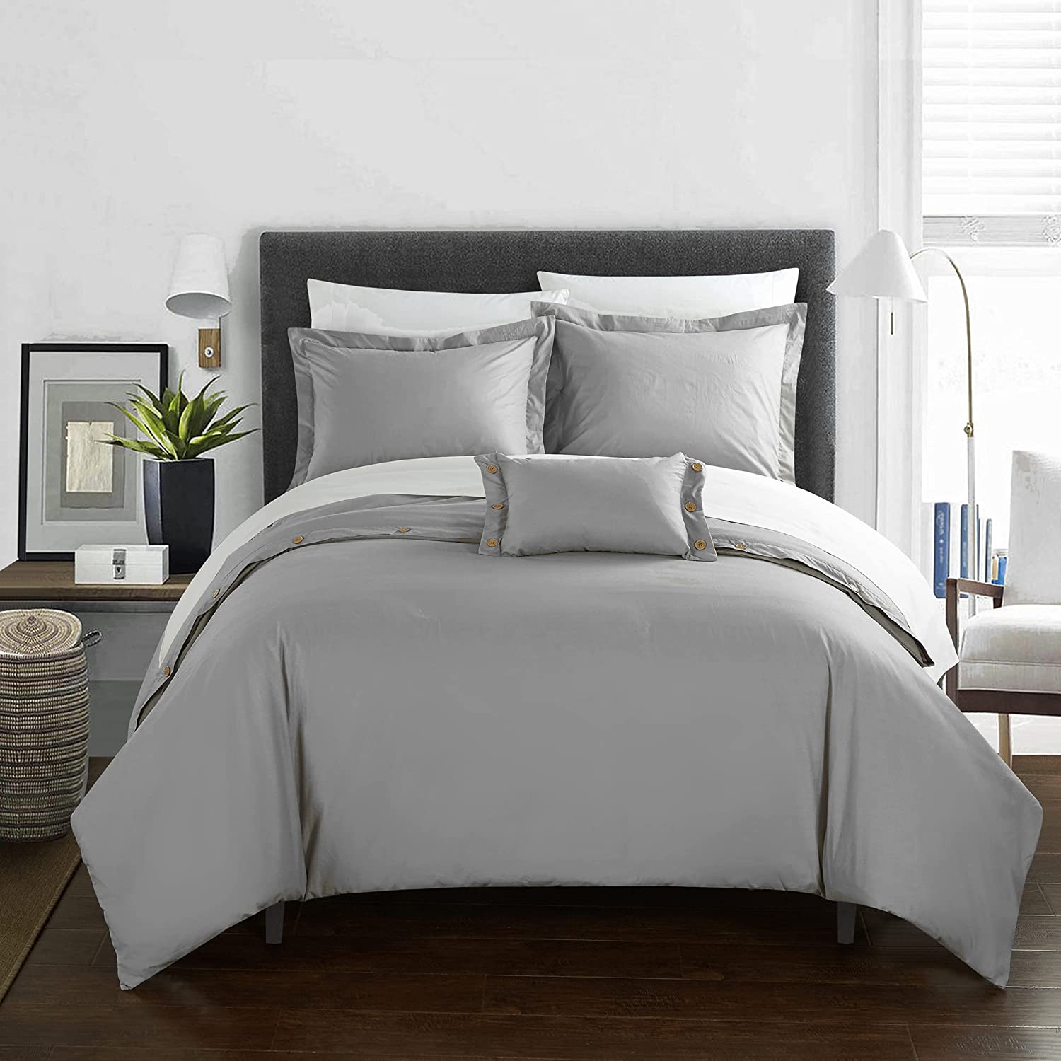 Price:$58.98 Home 3 Piece Hartford 200 Thread Count Combed Finish 100% Cotton Twill Weave Decorative Button Closure Detail Duvet Cover Set Shams and Pillows Included, Twin, Grey : Home & Kitchen