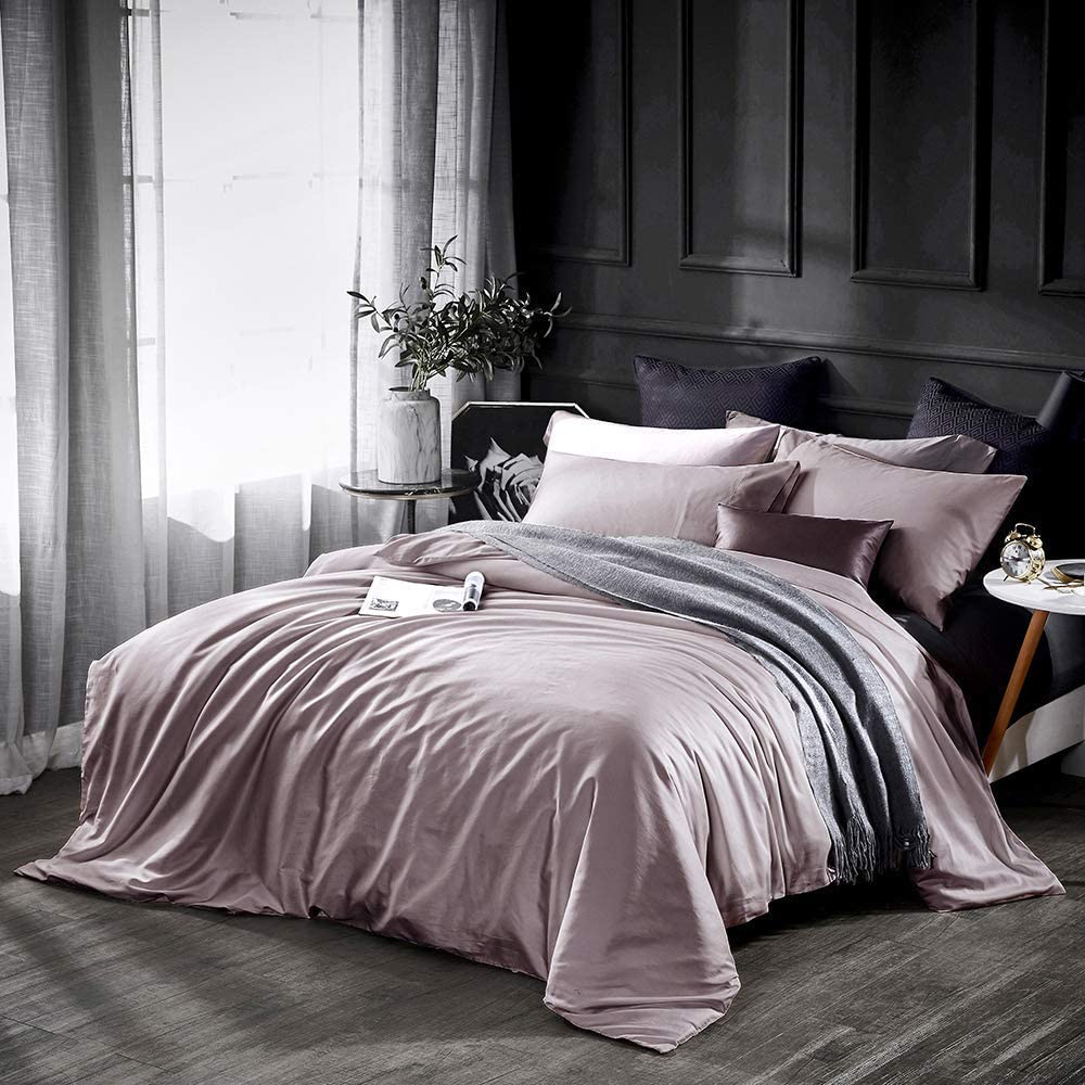 Price:$59.99 Duvet Cover, 100% Egyptian Cotton 3 Piece Luxury Bedding Set-Zipper Closure & Corner Ties, Solid Color Breathable Washable Comforter Protector (Bean Powder, King) : Home & Kitchen
