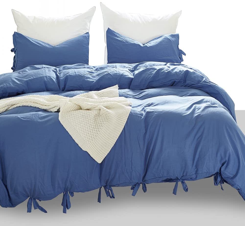 Price:$39.99 100 Blue Washed Microfiber Bowknot Duvet Cover Set Queen,Butterfly Bow Tie Duvet Cover, Ultra Soft Double Bowknot Comforter Cover (3Pcs,1 Duvet Cover 2 Pillowcase) : Home & Kitchen