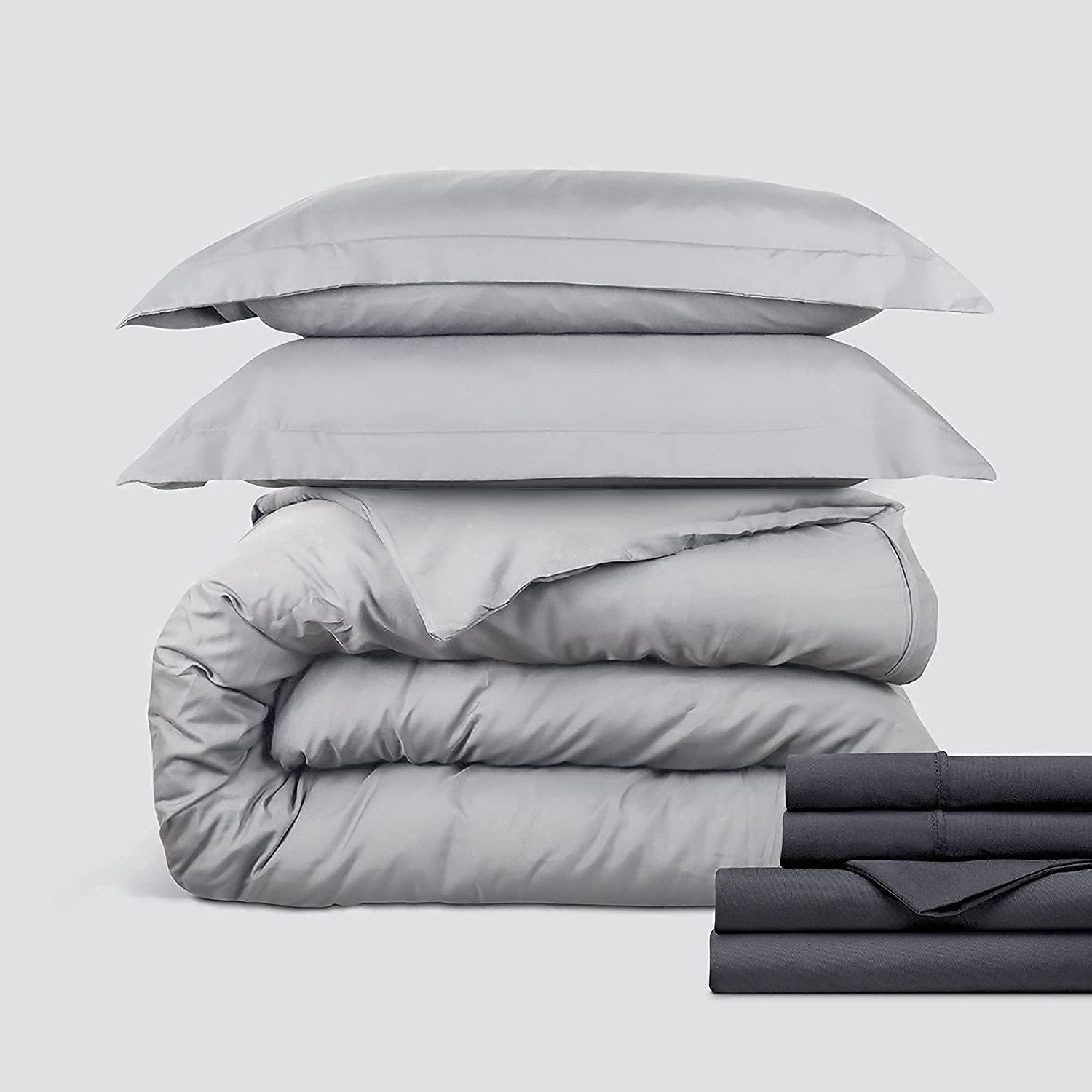 Price:$33.23 Classic Microfiber Bedding Bundle - 4 Piece Sheet Set (Queen, Dark Gray) & 3 Piece Microfiber Duvet Set (Queen, Light Gray) : Home & Kitchen
