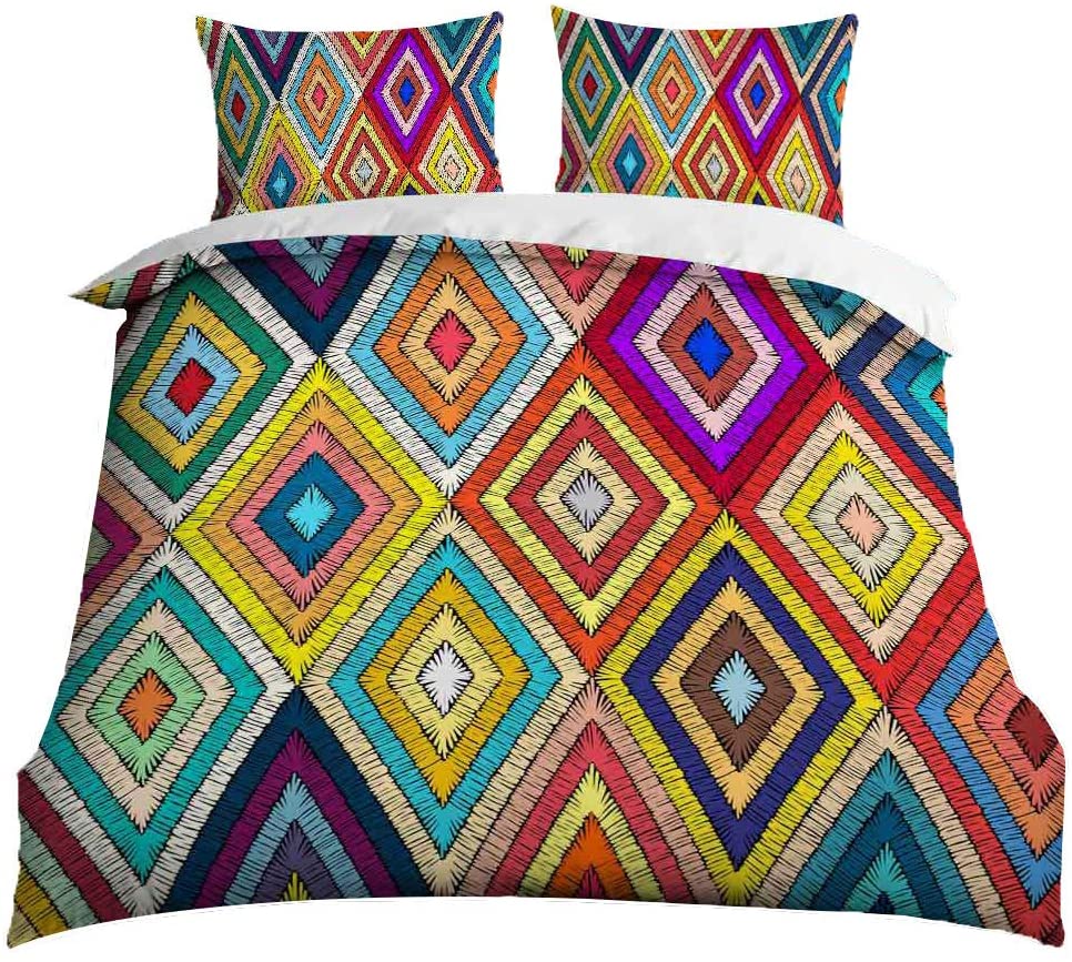 Price:$39.90 Color Bedding Set Full Size Ethnic Color Style Comforter Cover Decorative color stripes Print Duvet Cover with 2 Pillowcases.（No Comforter） : Home & Kitchen