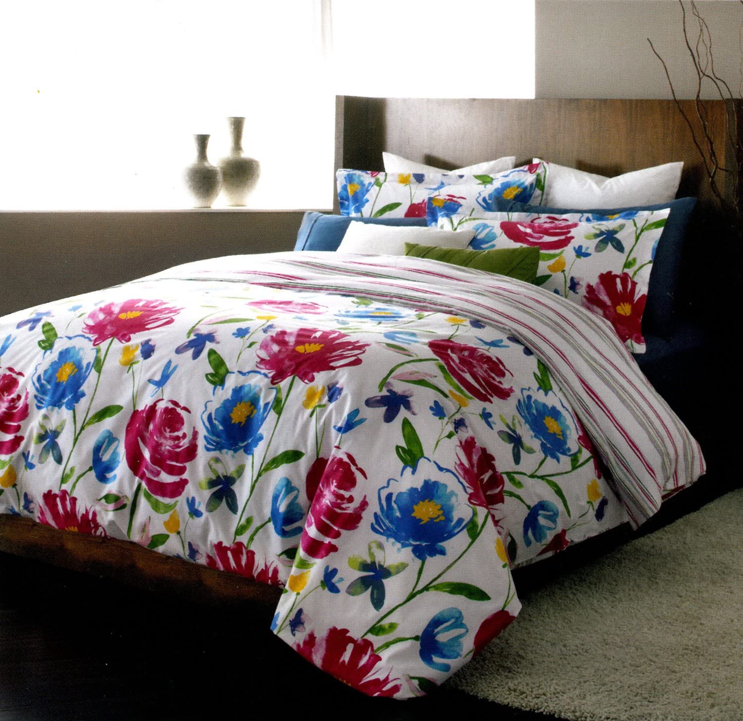 Price:$76.23 3-piece reversible Duvet Cover Set, Full, florals, fuchsia, aqua, green : Home & Kitchen