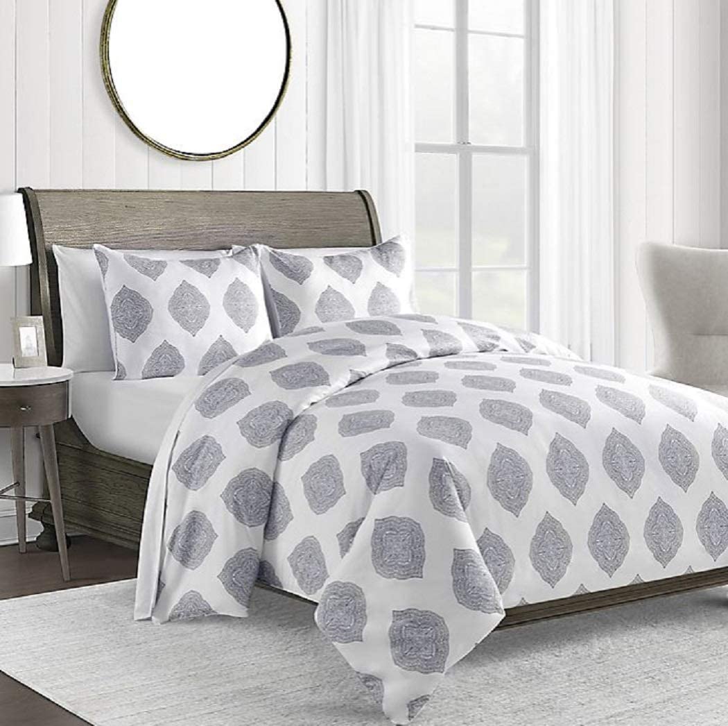 Price:$61.99 450-Thread-Count Cotton Sateen 3-Piece Full/Queen Duvet Cover Set in Blue : Home & Kitchen