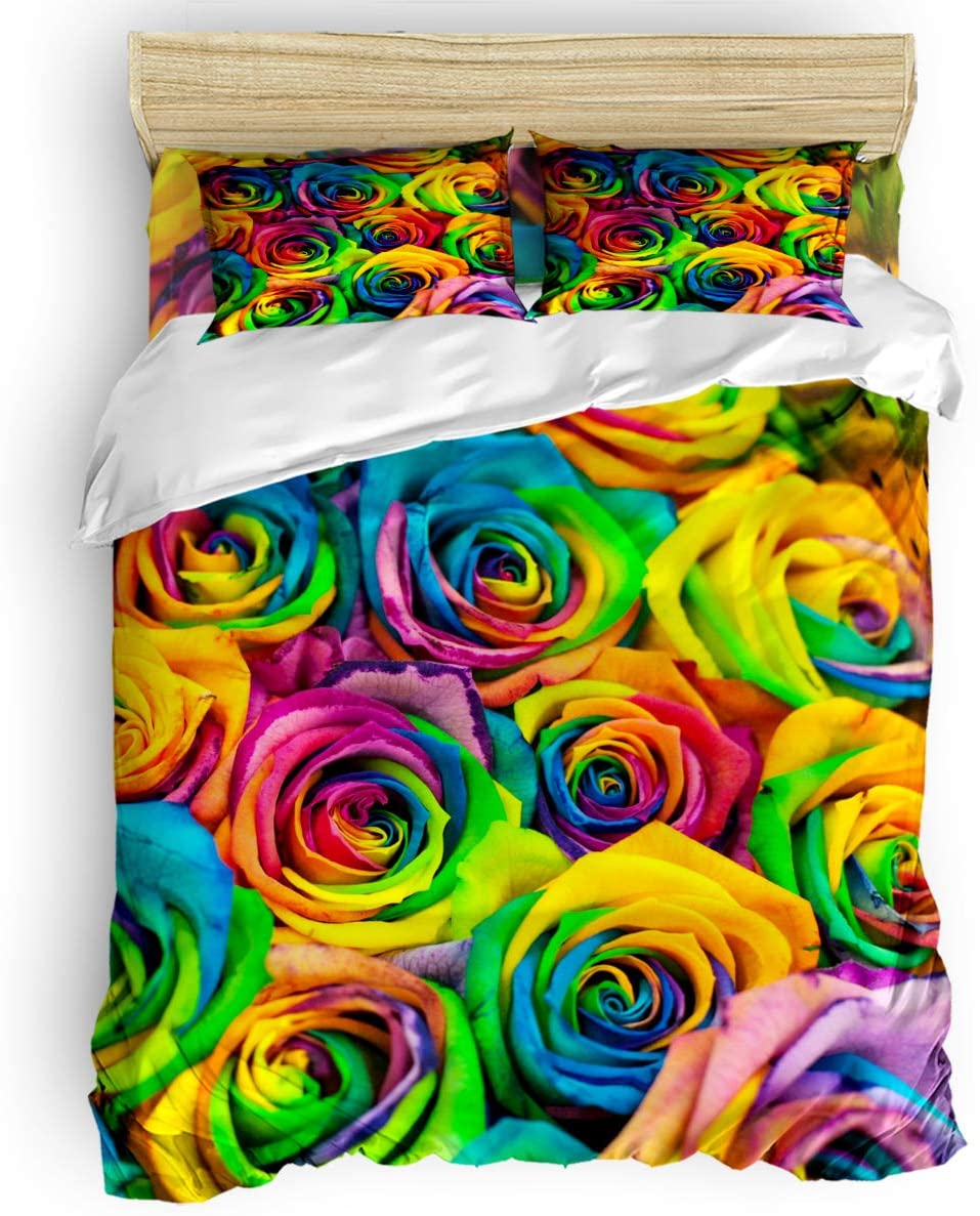 Price:$59.99 Bedding Set California King Soft and Skin-Friendly Duvet Cover Set, Bright Flowers Colorful Roses, Cozy and Durable Luxury Bed Sheets Set : Home & Kitchen