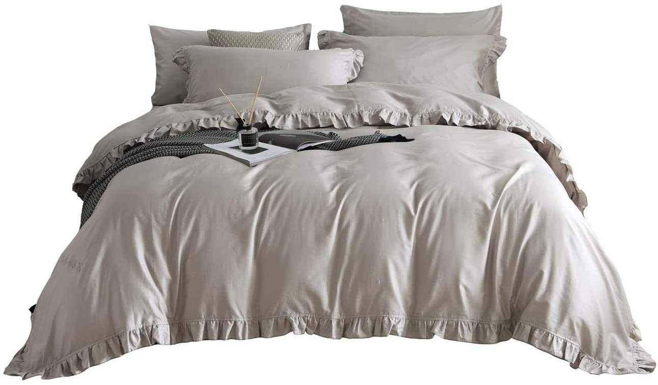 Price:$159.00 Size, Luscious 6 Piece Duvet Cover Set with Beautiful Ruffle Edge, 100% Long Staple Combed Cotton, Hypoallergenic, All-Season, Grey, DM809K : Home & Kitchen