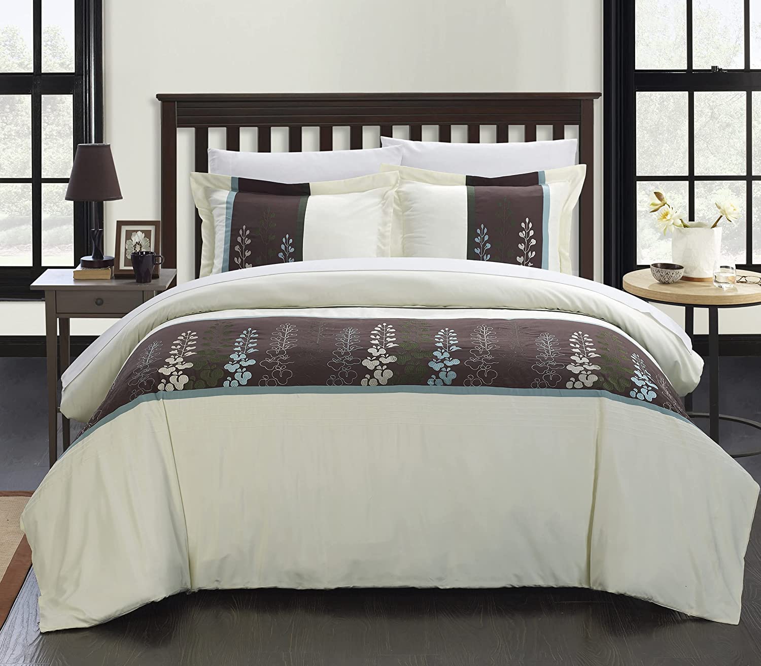Price:$50.83 Home 3-Piece Victoria Embroidered Contemporary Duvet Set, King, Beige : Home & Kitchen