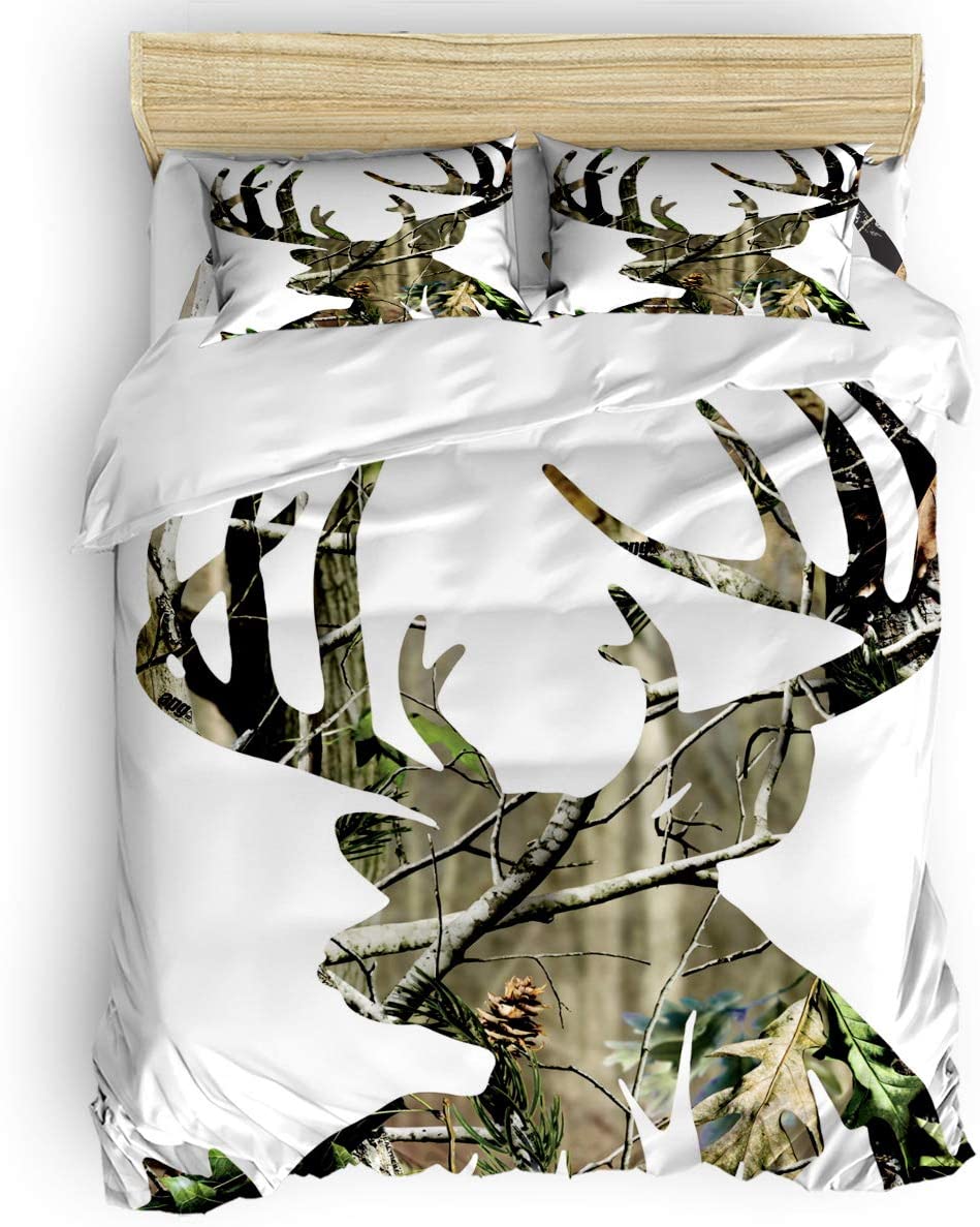Price:$59.99 Comforter Bedding Sets 4Pieces Duvet Cover Sets Custom camo Deer Picture Bedspread Bed Sheets 1 Duvet Cover 1 Bed Sheet 2 Pillow Cases Queen for Childrens Kids Adults : & Kitchen